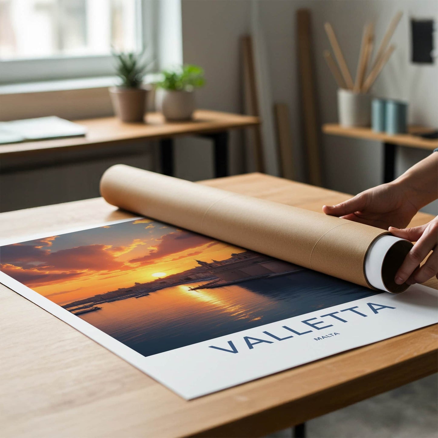 Valletta Poster - Malta Travel Art - Golden Harbor Sunset Wall Decor