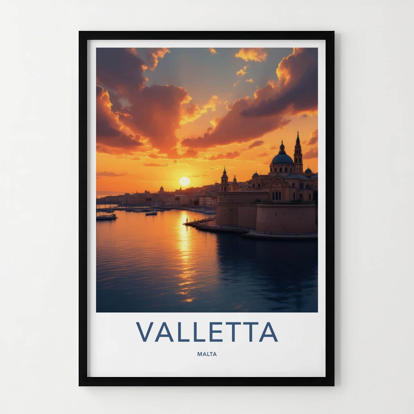 Valletta Poster - Malta Travel Art - Golden Harbor Sunset Wall Decor