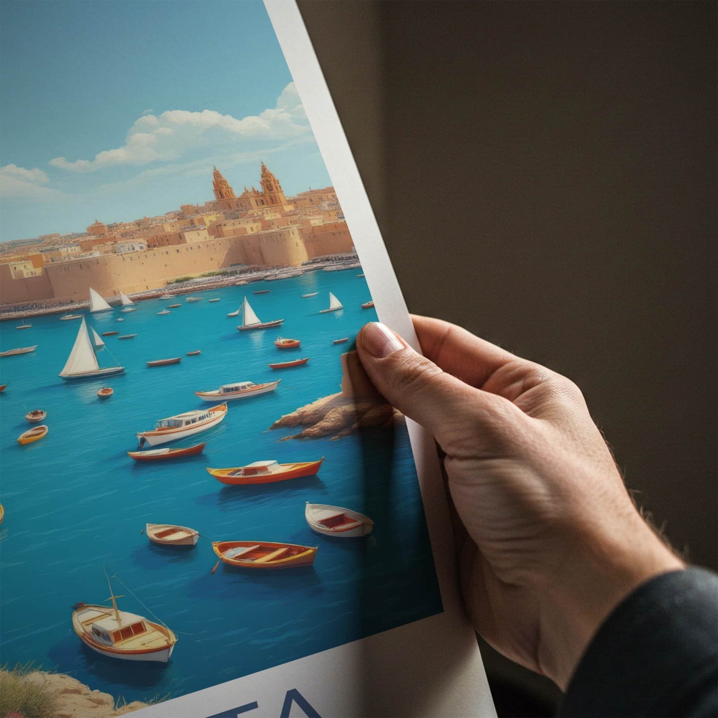 Valletta Poster - Malta Travel Art - Historic Bay Boats Home Decor