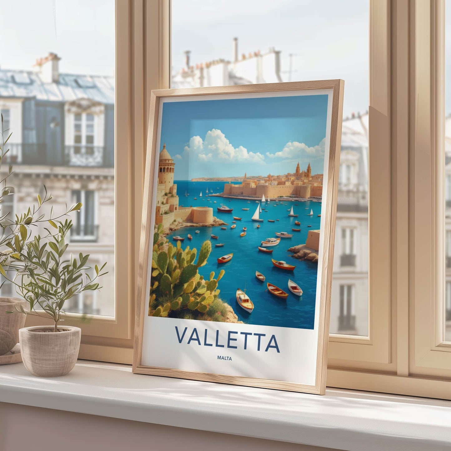Valletta Poster - Malta Travel Art - Historic Bay Boats Home Decor