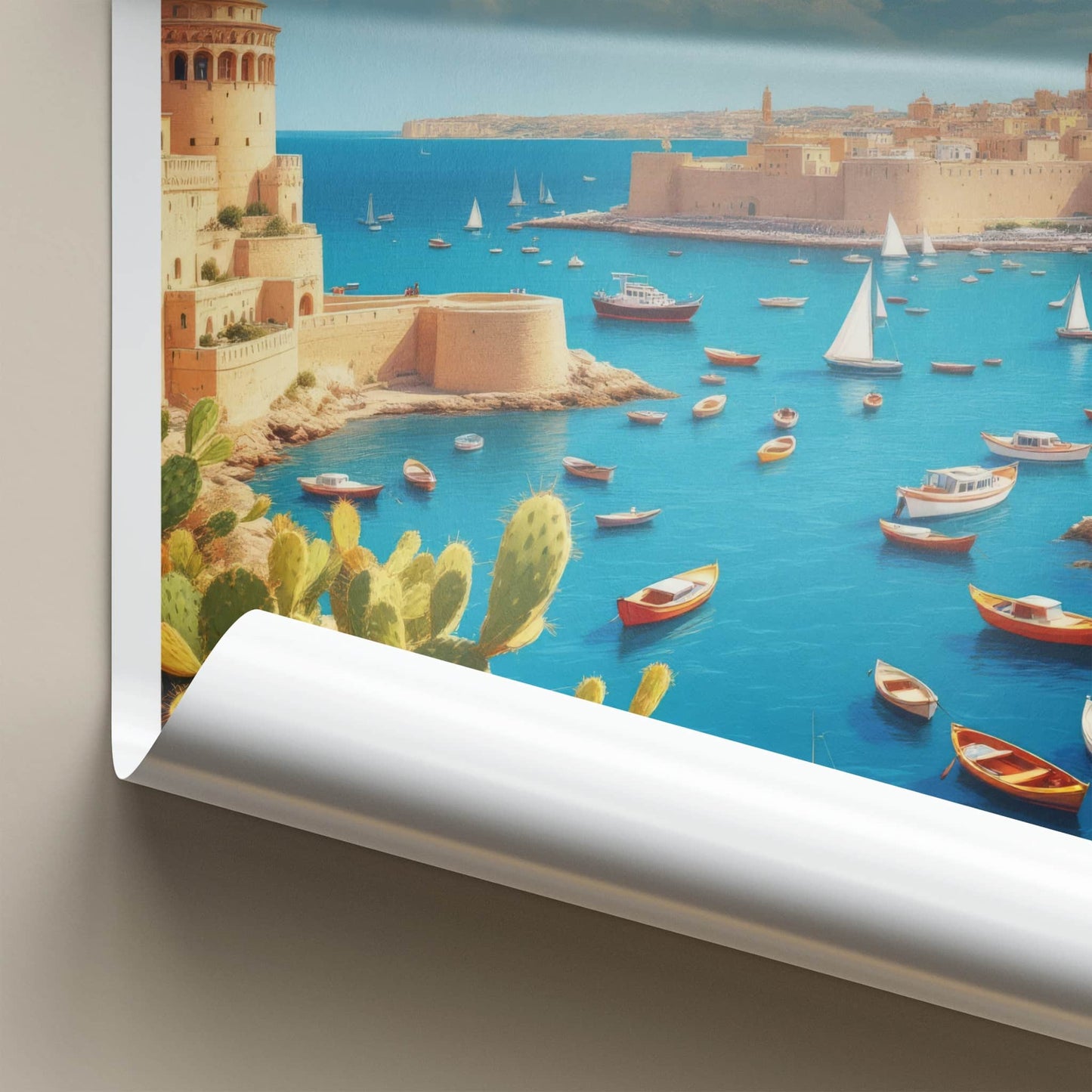 Valletta Poster - Malta Travel Art - Historic Bay Boats Home Decor