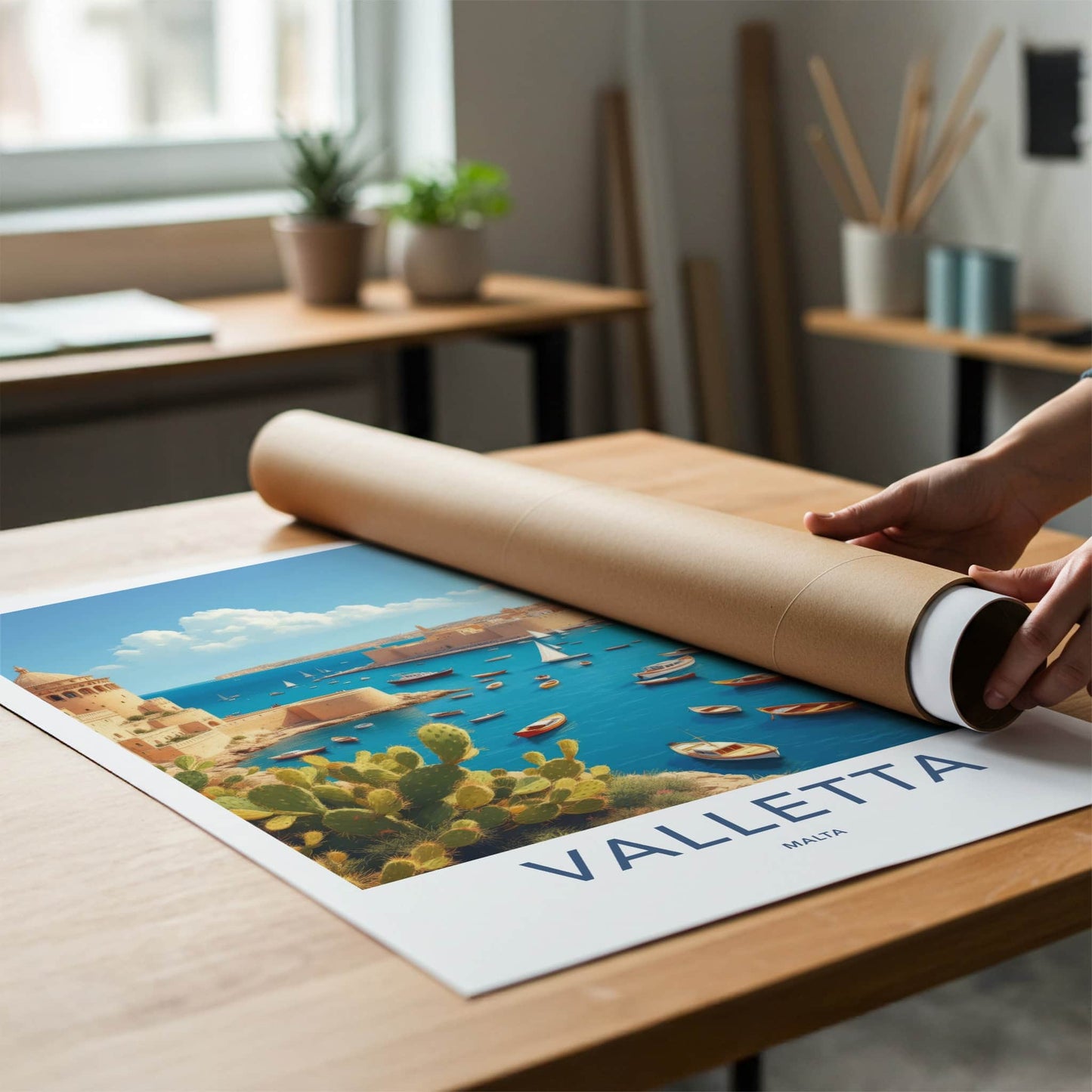 Valletta Poster - Malta Travel Art - Historic Bay Boats Home Decor