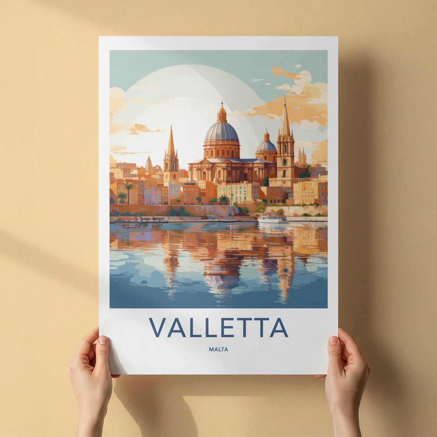 Valletta Poster - Malta Travel Art - Historic City Reflection Wall Decor