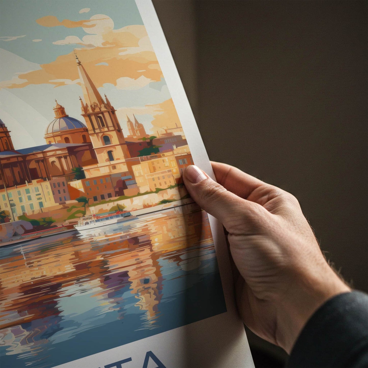 Valletta Poster - Malta Travel Art - Historic City Reflection Wall Decor