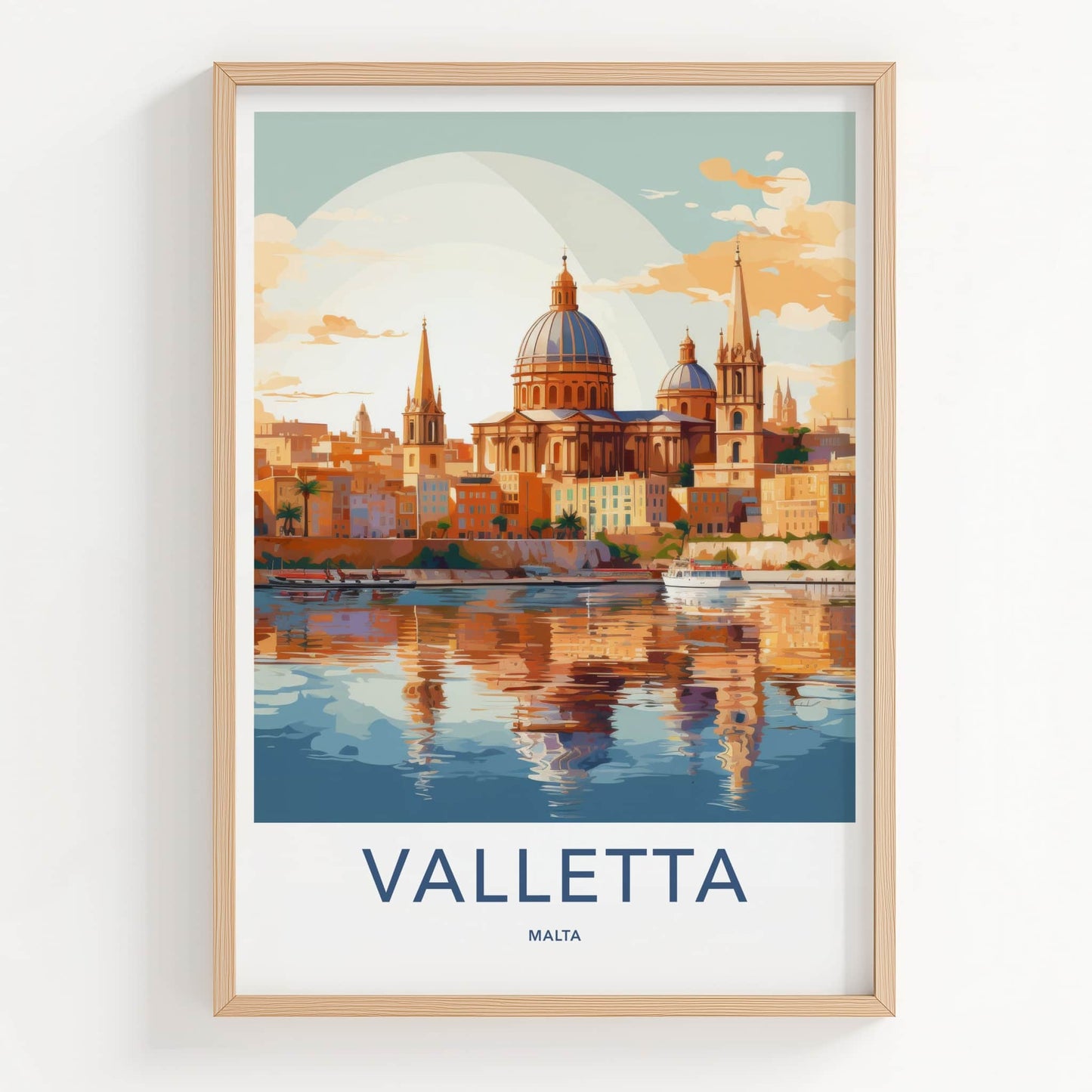 Valletta Poster - Malta Travel Art - Historic City Reflection Wall Decor