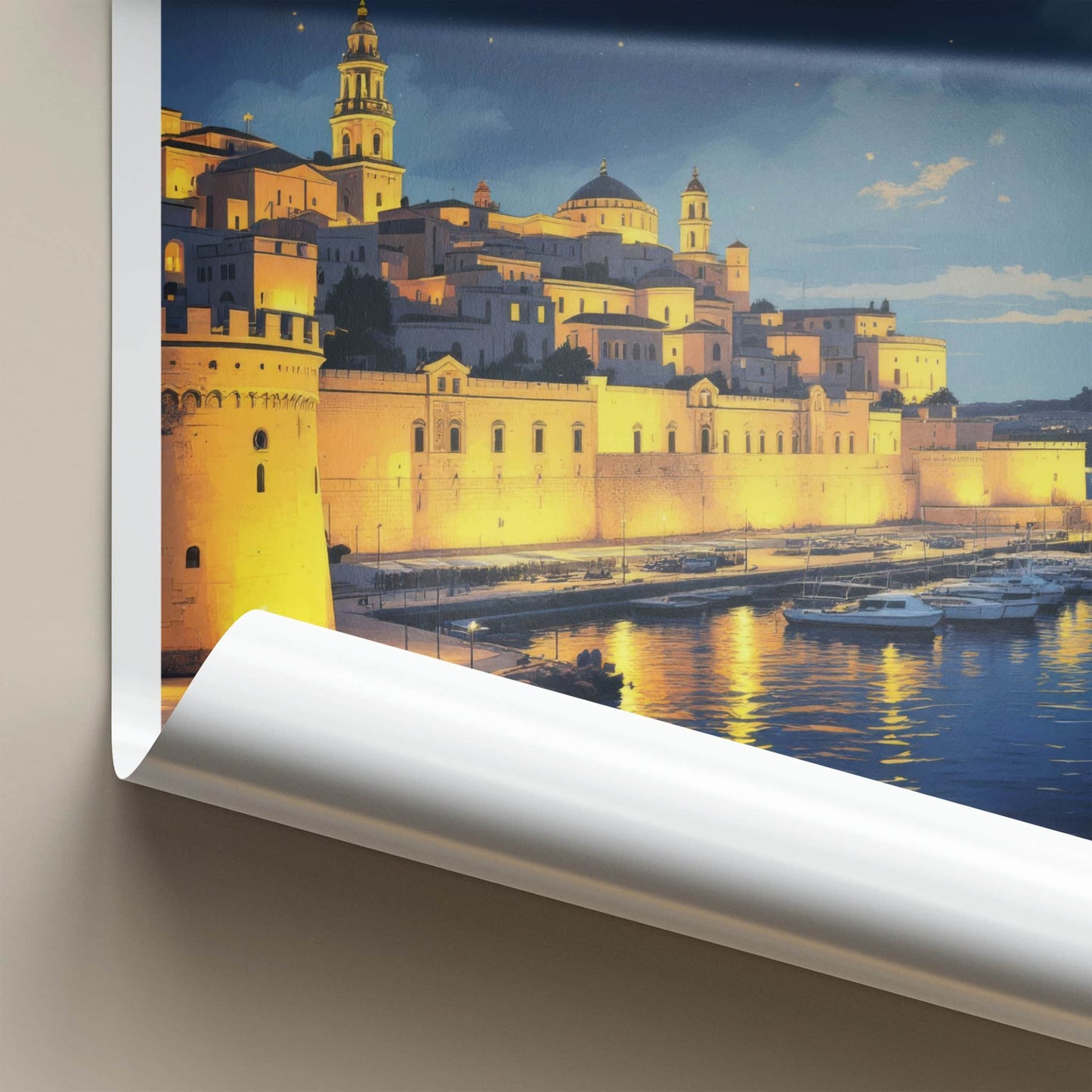 Valletta Poster - Malta Travel Art - Illuminated City Marina Wall Decor