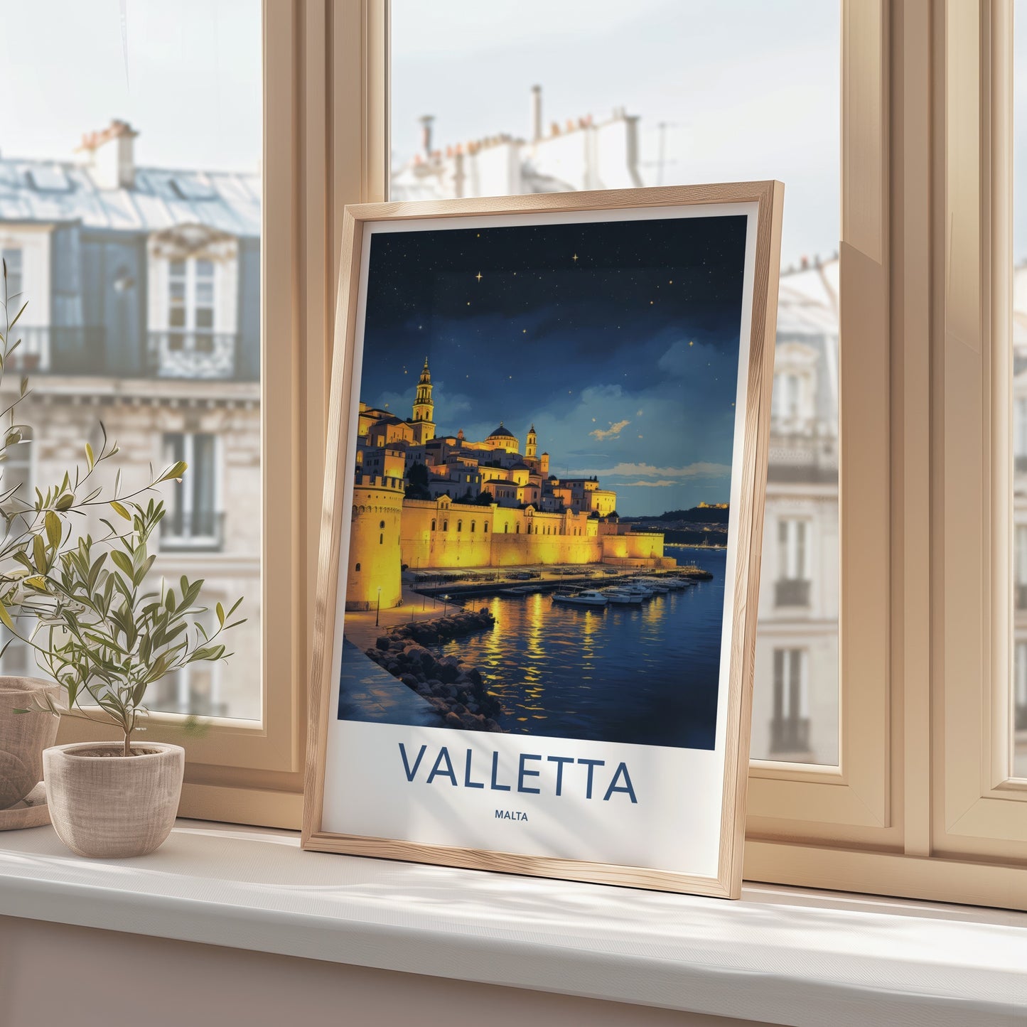 Valletta Poster - Malta Travel Art - Illuminated City Marina Wall Decor