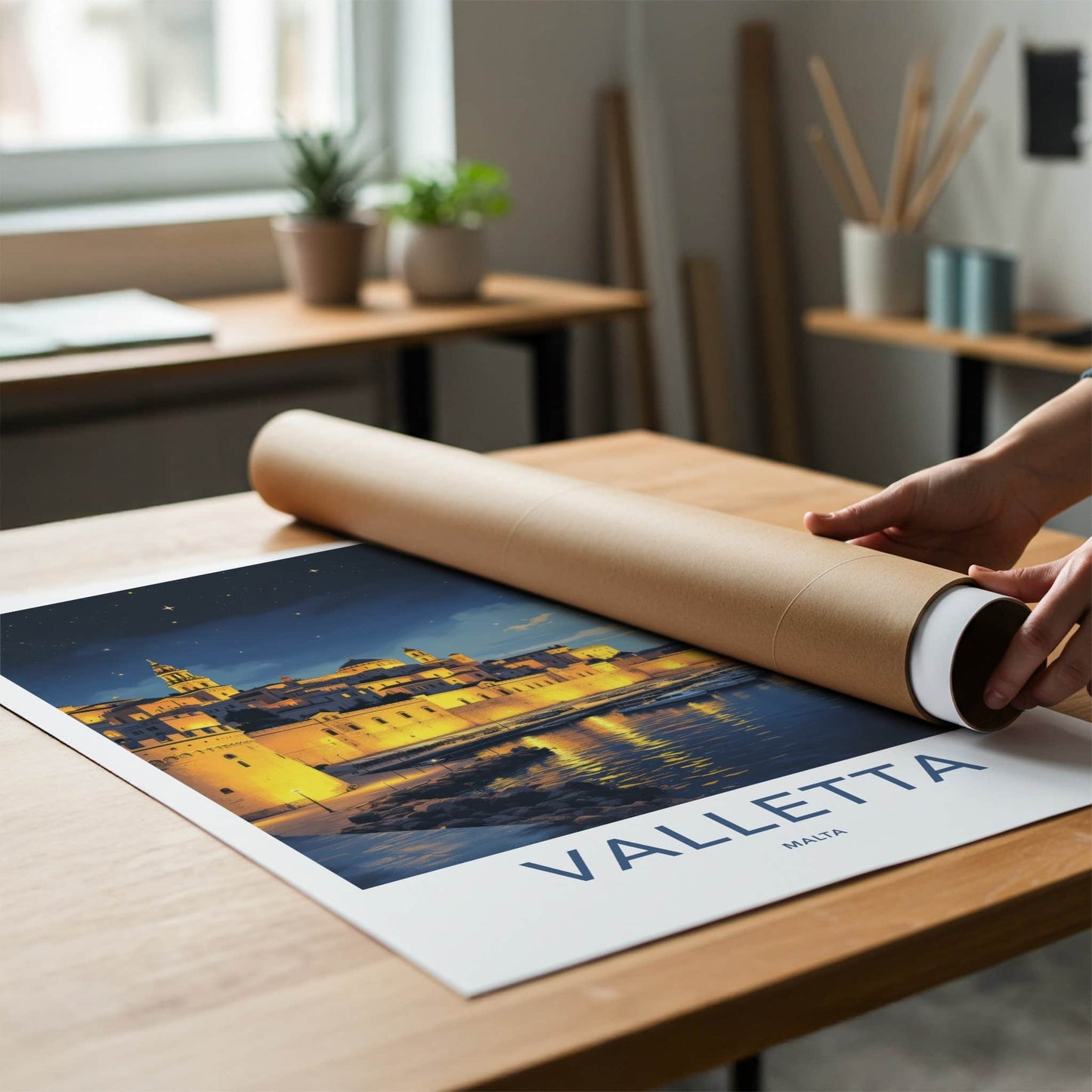 Valletta Poster - Malta Travel Art - Illuminated City Marina Wall Decor