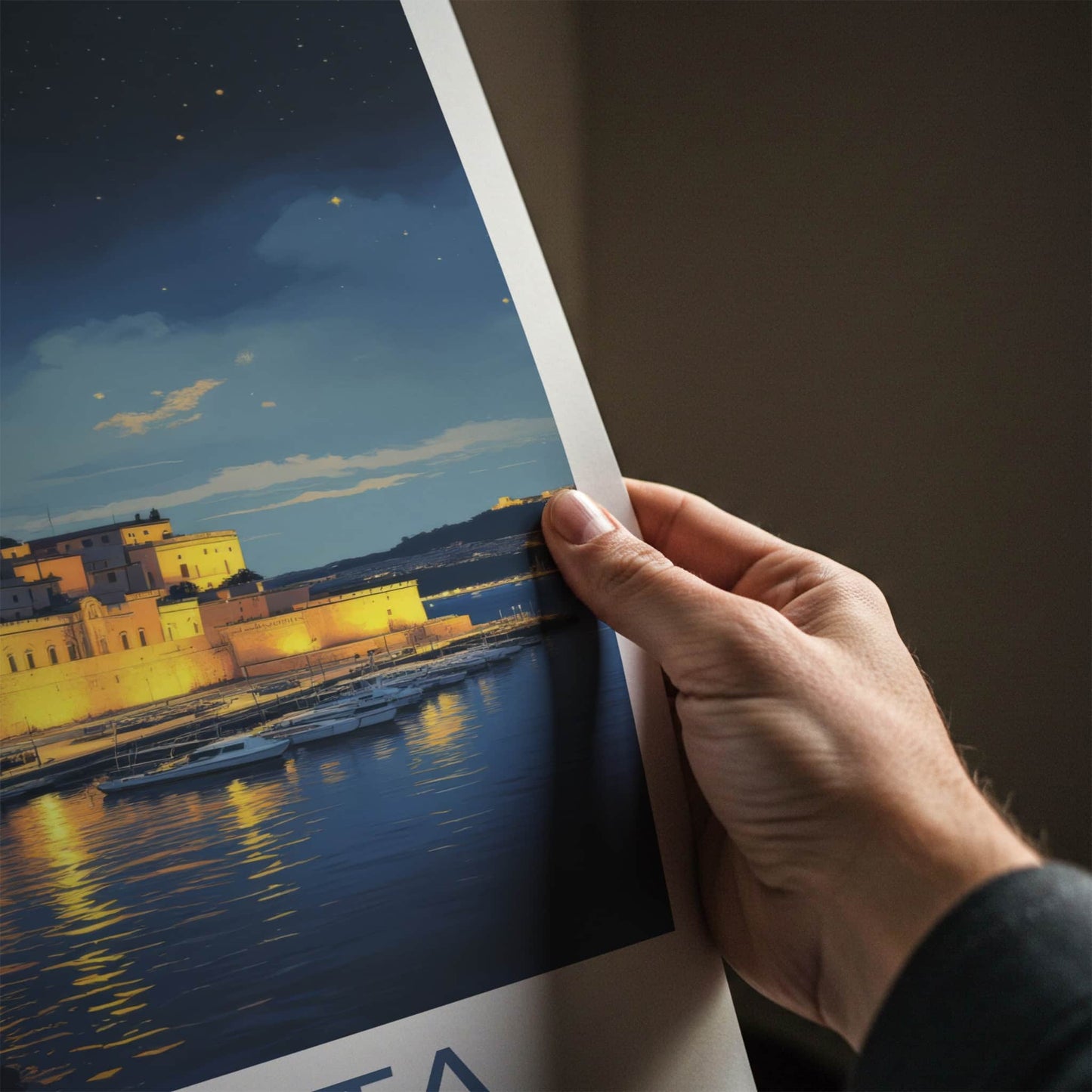 Valletta Poster - Malta Travel Art - Illuminated City Marina Wall Decor