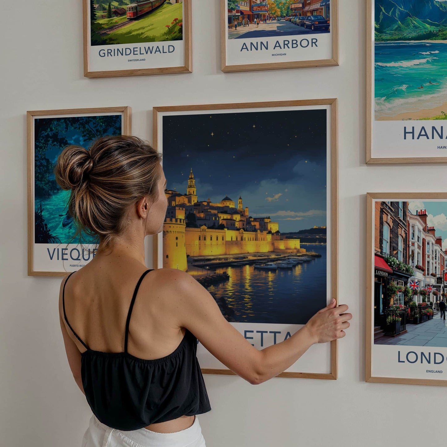 Valletta Poster - Malta Travel Art - Illuminated City Marina Wall Decor