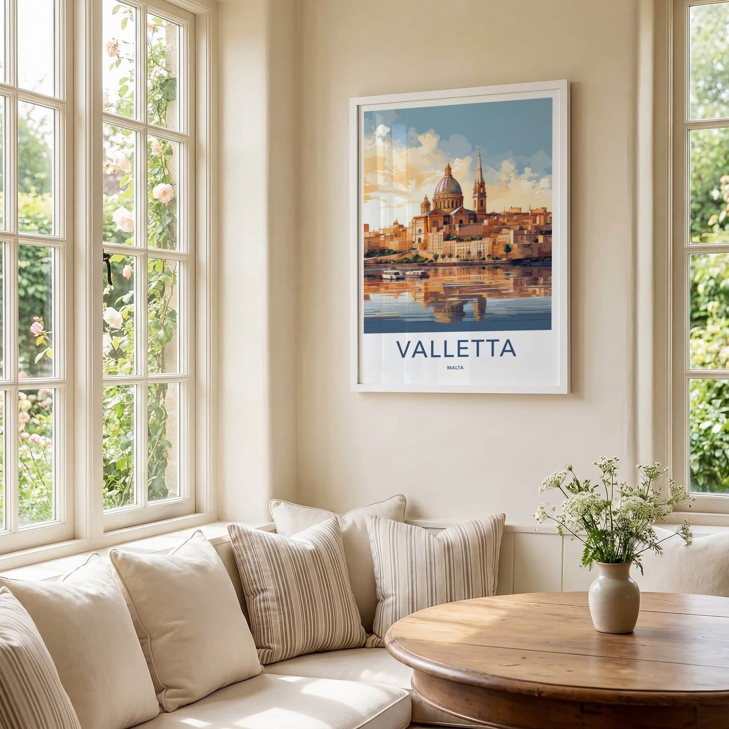 Valletta Poster - Malta Travel Art - Waterfront City Reflections Home Decor
