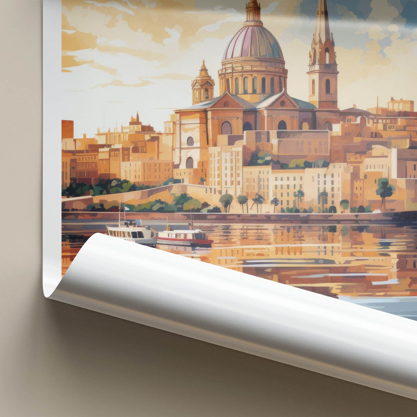 Valletta Poster - Malta Travel Art - Waterfront City Reflections Home Decor