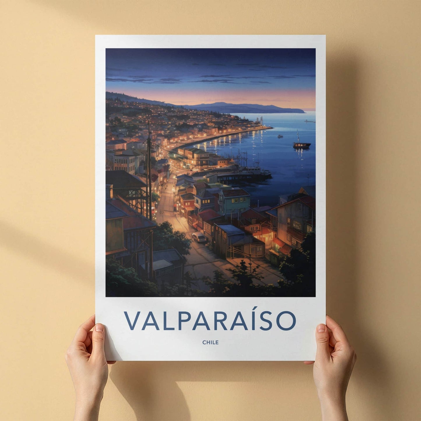 Valparaiso Poster - Chile Travel Art - Coastal City Lights Home Decor