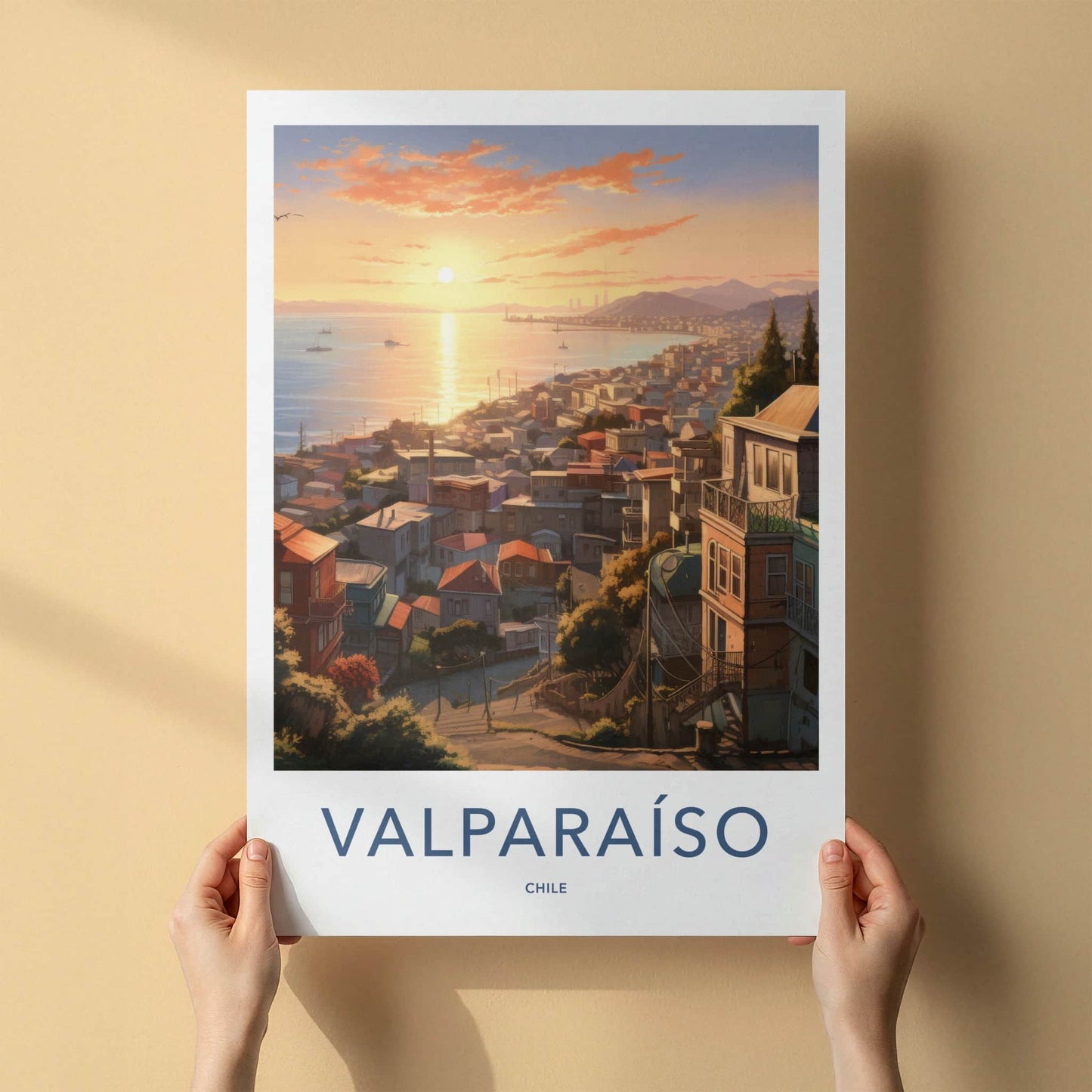 Valparaiso Poster - Chile Travel Art - Coastal City Sunset Home Decor