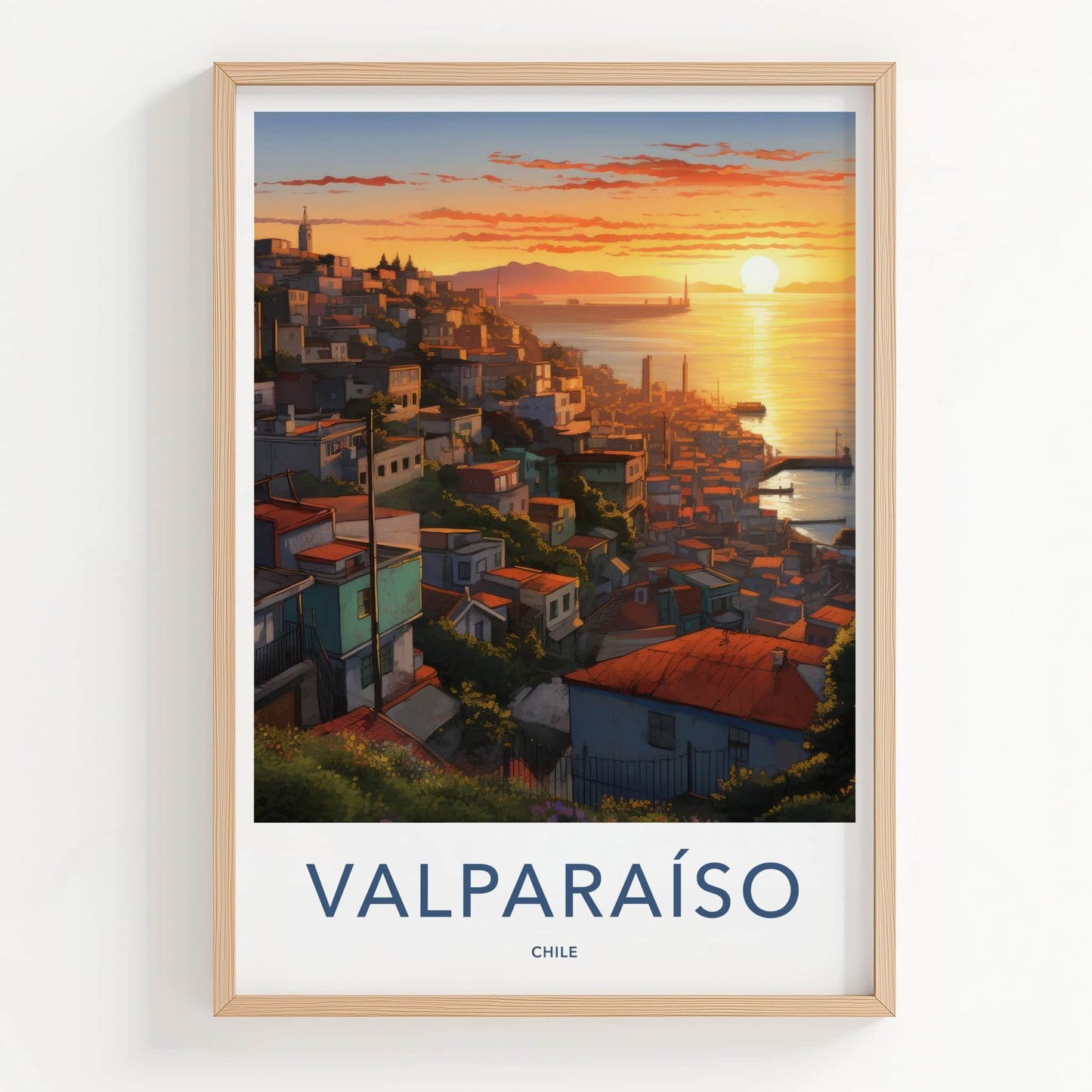 Valparaiso Poster - Chile Travel Art - Colorful City Sunset Home Decor