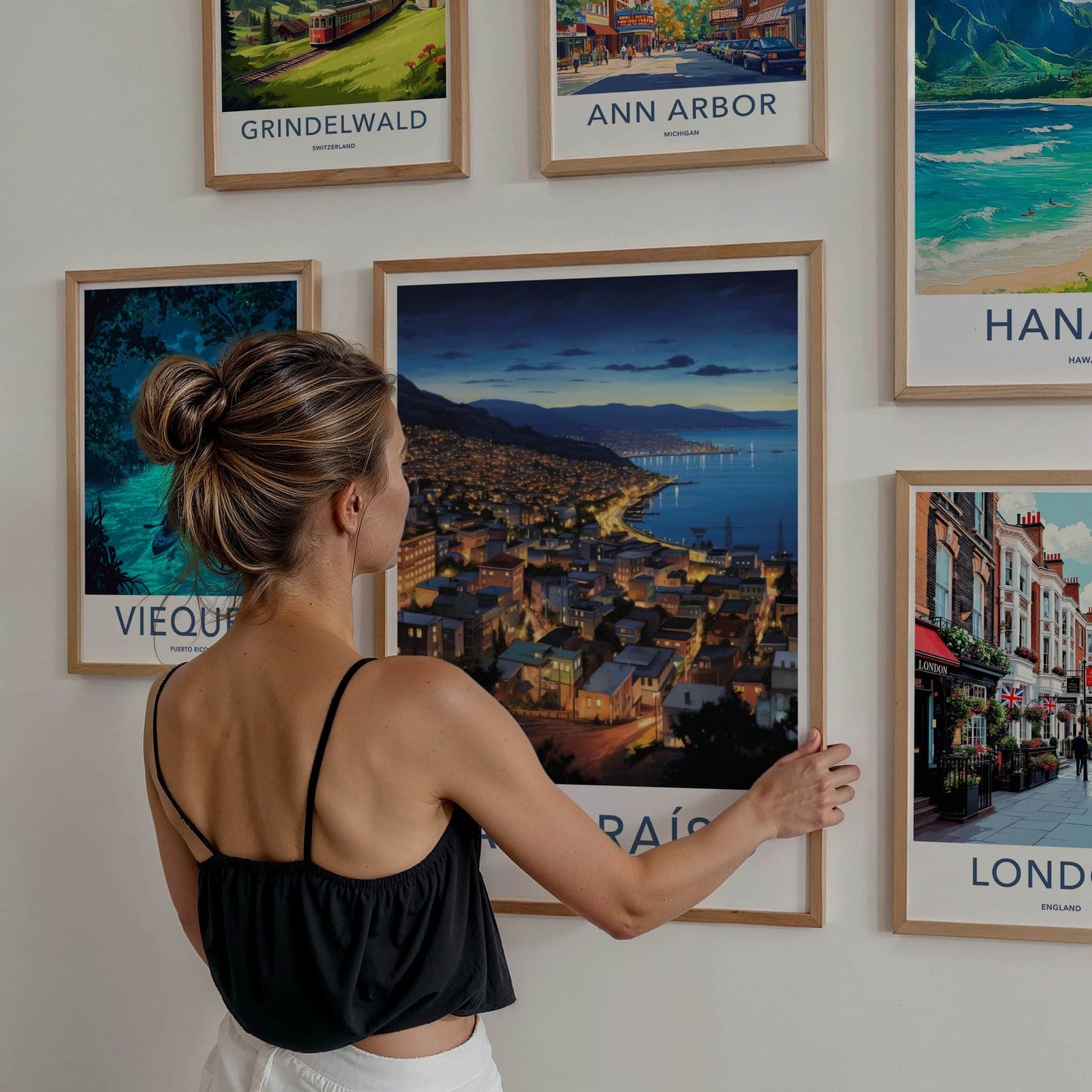Valparaiso Poster - Chile Travel Art - Hillside City Lights Home Decor