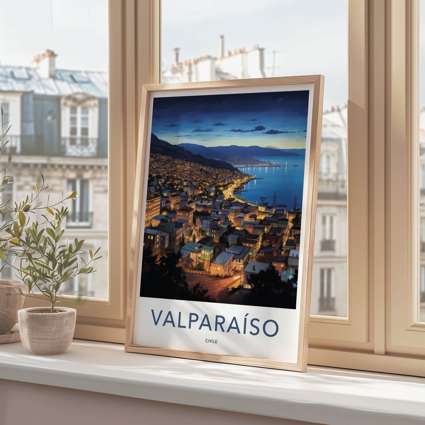 Valparaiso Poster - Chile Travel Art - Hillside City Lights Home Decor