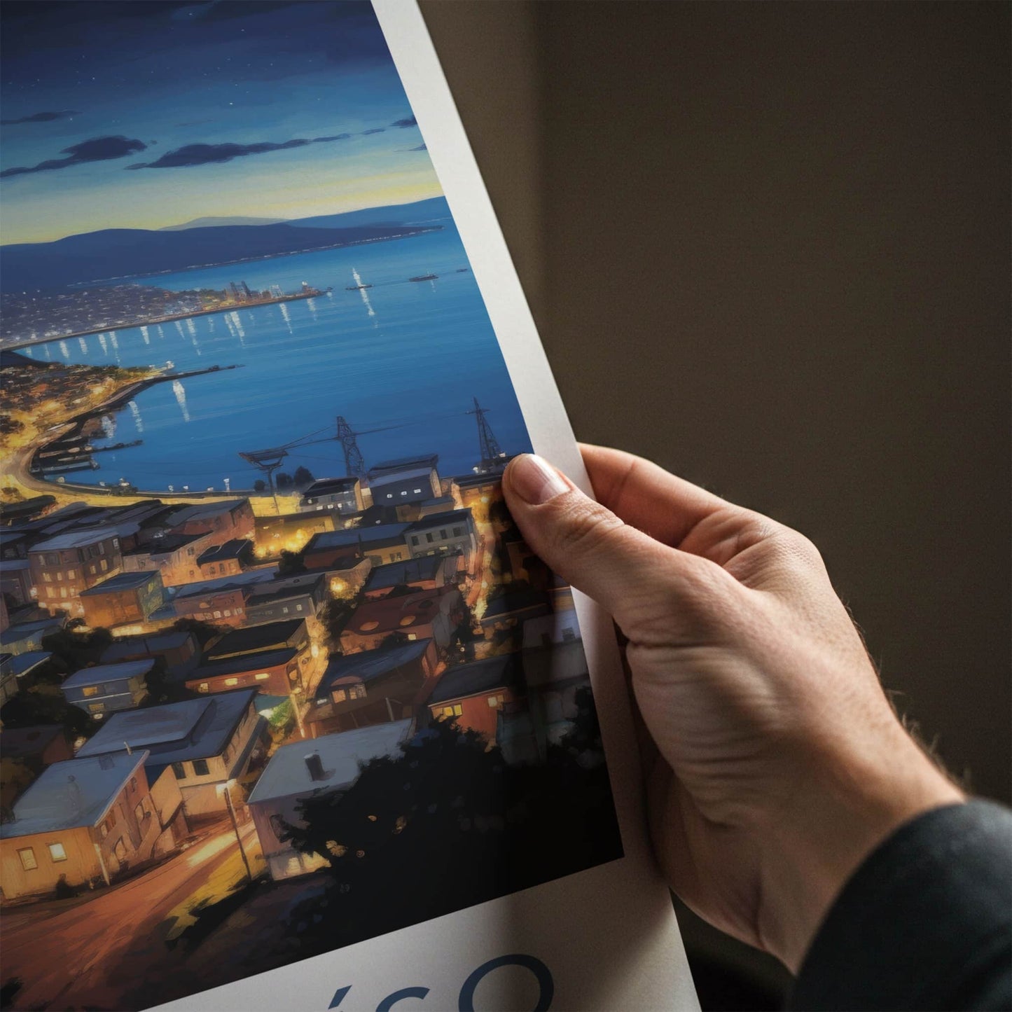 Valparaiso Poster - Chile Travel Art - Hillside City Lights Home Decor