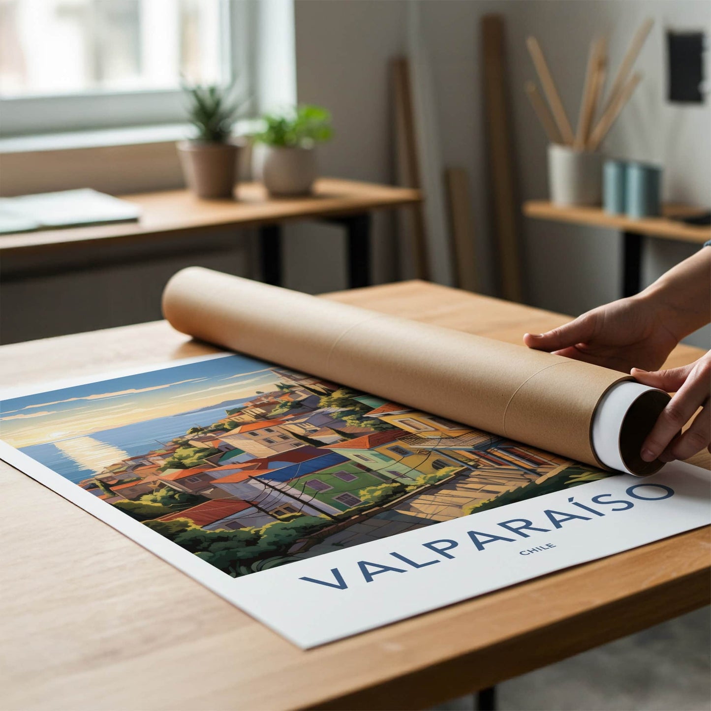 Valparaiso Poster - Chile Travel Art - Hillside Ocean Sunset Home Decor