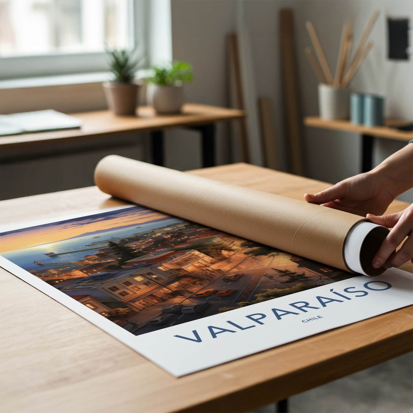 Valparaiso Poster - Chile Travel Art - Illuminated Cityscape Home Decor