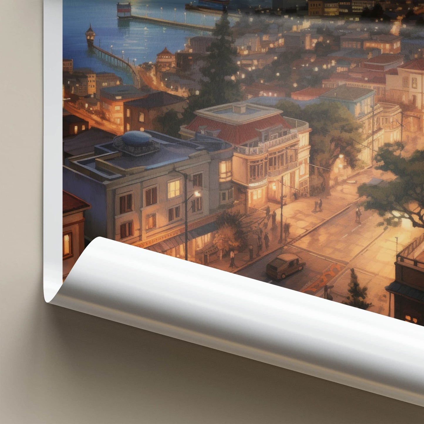 Valparaiso Poster - Chile Travel Art - Illuminated Cityscape Home Decor
