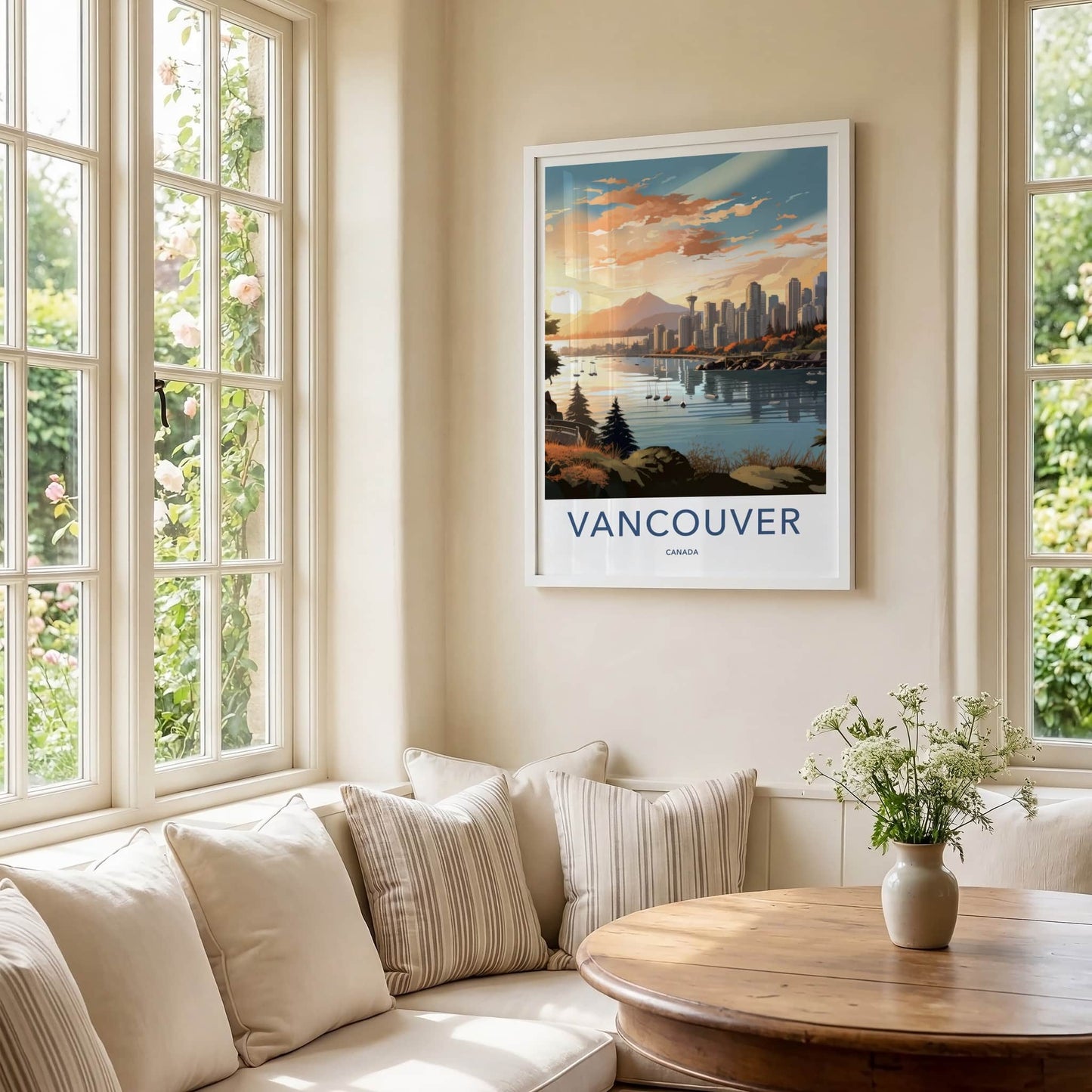 Vancouver Poster - Canada Travel Art - Waterfront Cityscape Sunset Wall Decor