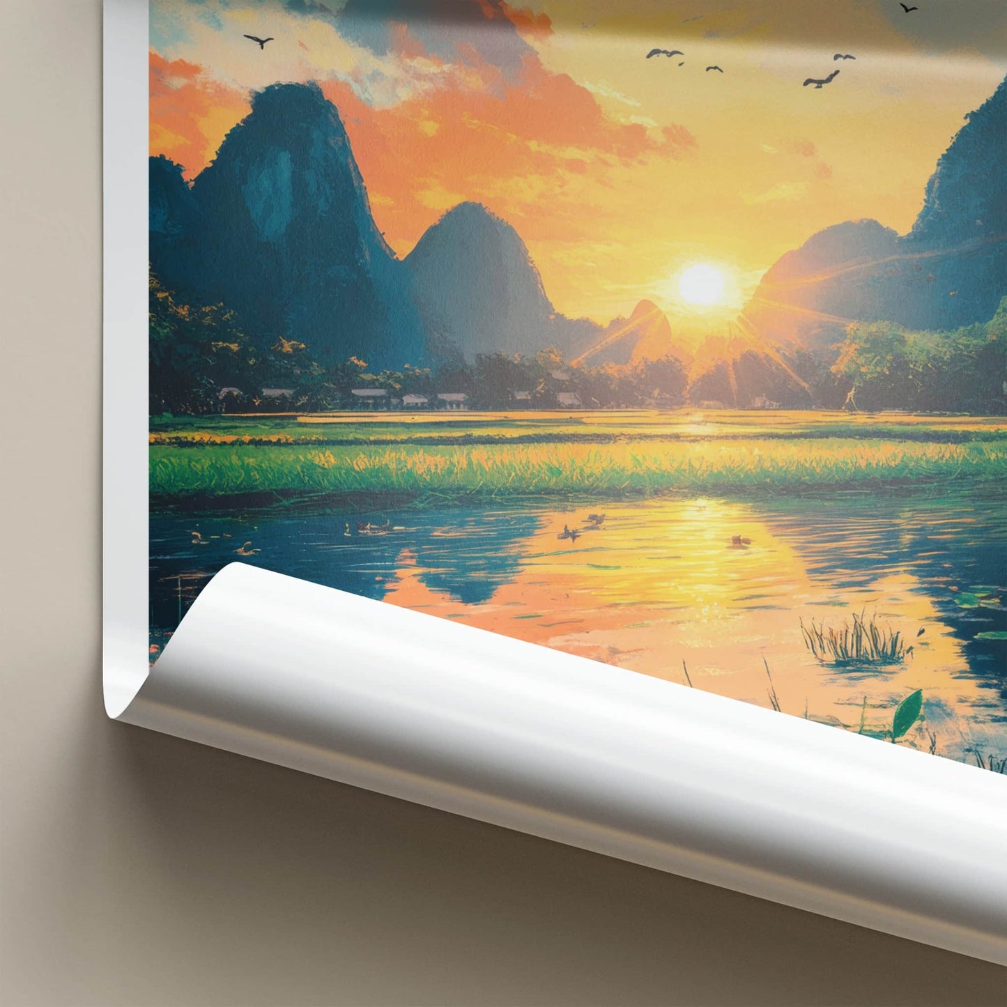 Vang Vieng Poster - Laos Travel Art - Golden Hour Landscape Home Decor