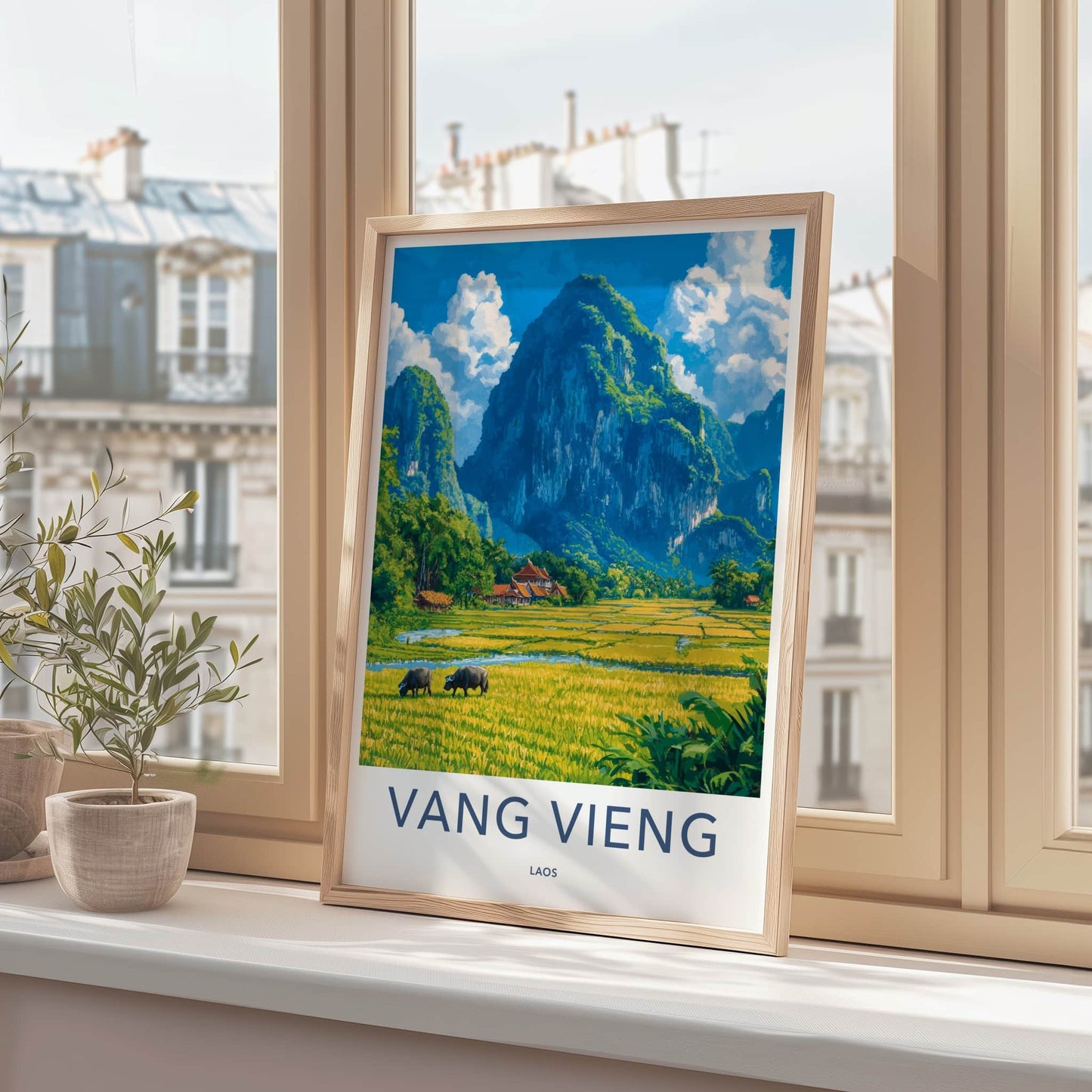 Vang Vieng Poster - Laos Travel Art - Green Karst Landscape Home Decor