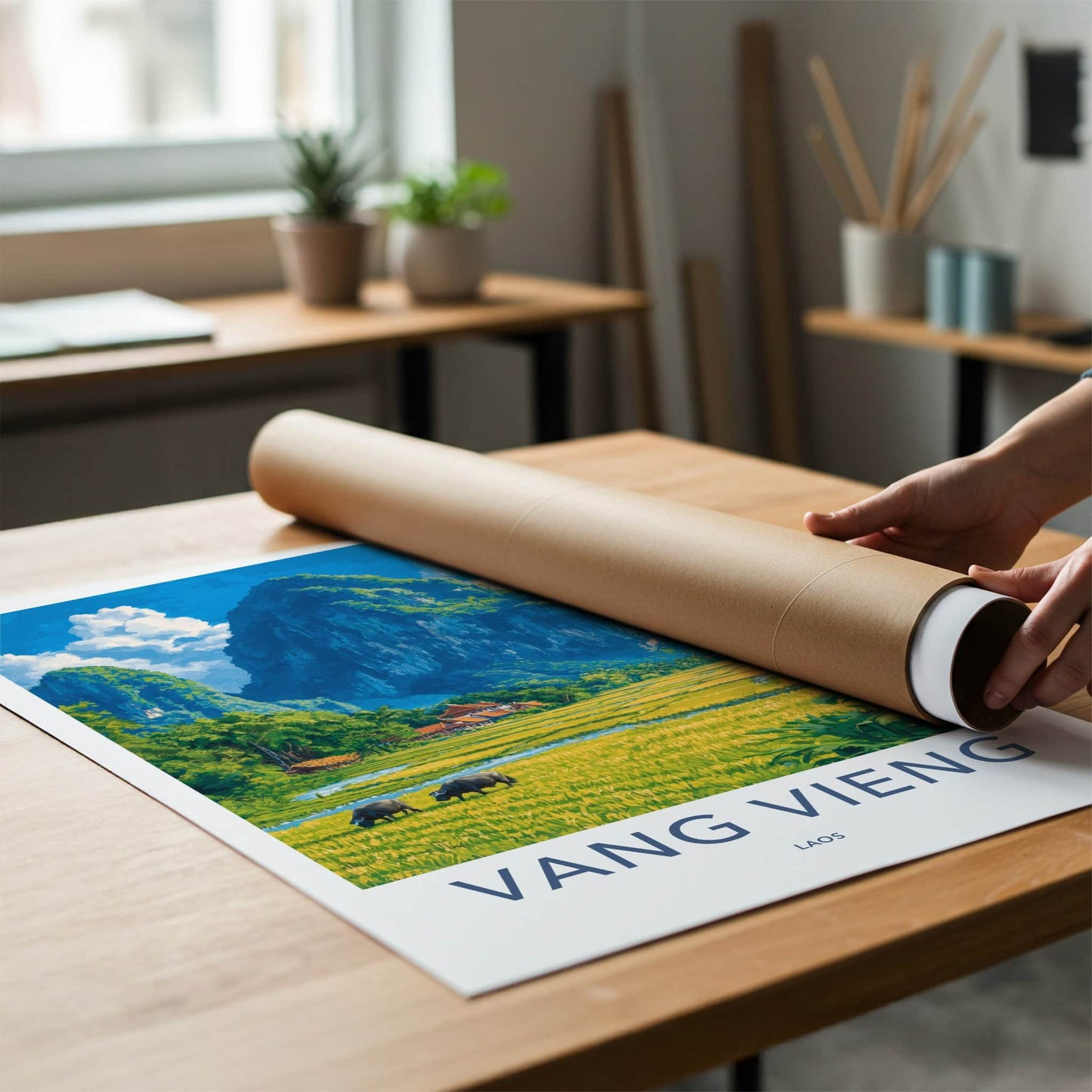 Vang Vieng Poster - Laos Travel Art - Green Karst Landscape Home Decor