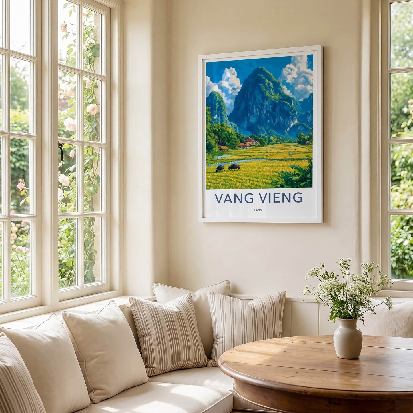 Vang Vieng Poster - Laos Travel Art - Green Karst Landscape Home Decor