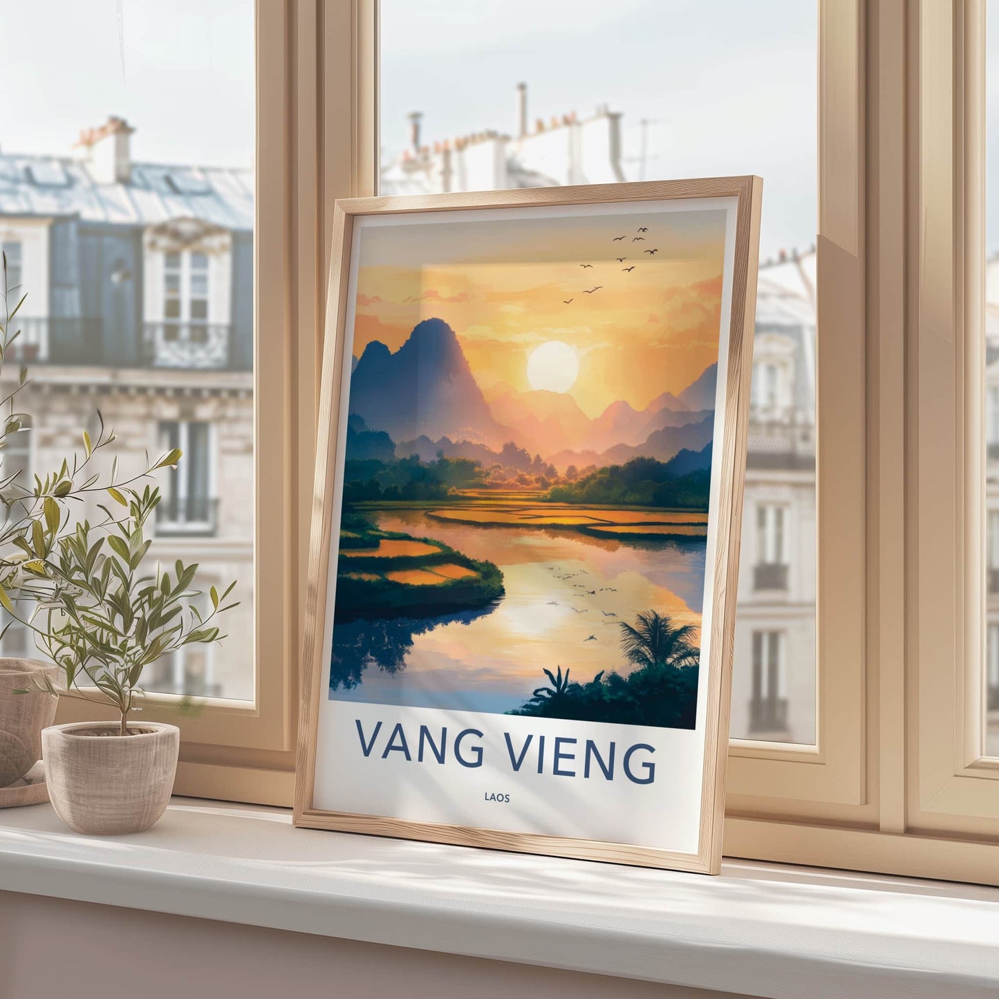 Vang Vieng Poster - Laos Travel Art - Paddy Field Glow Home Decor