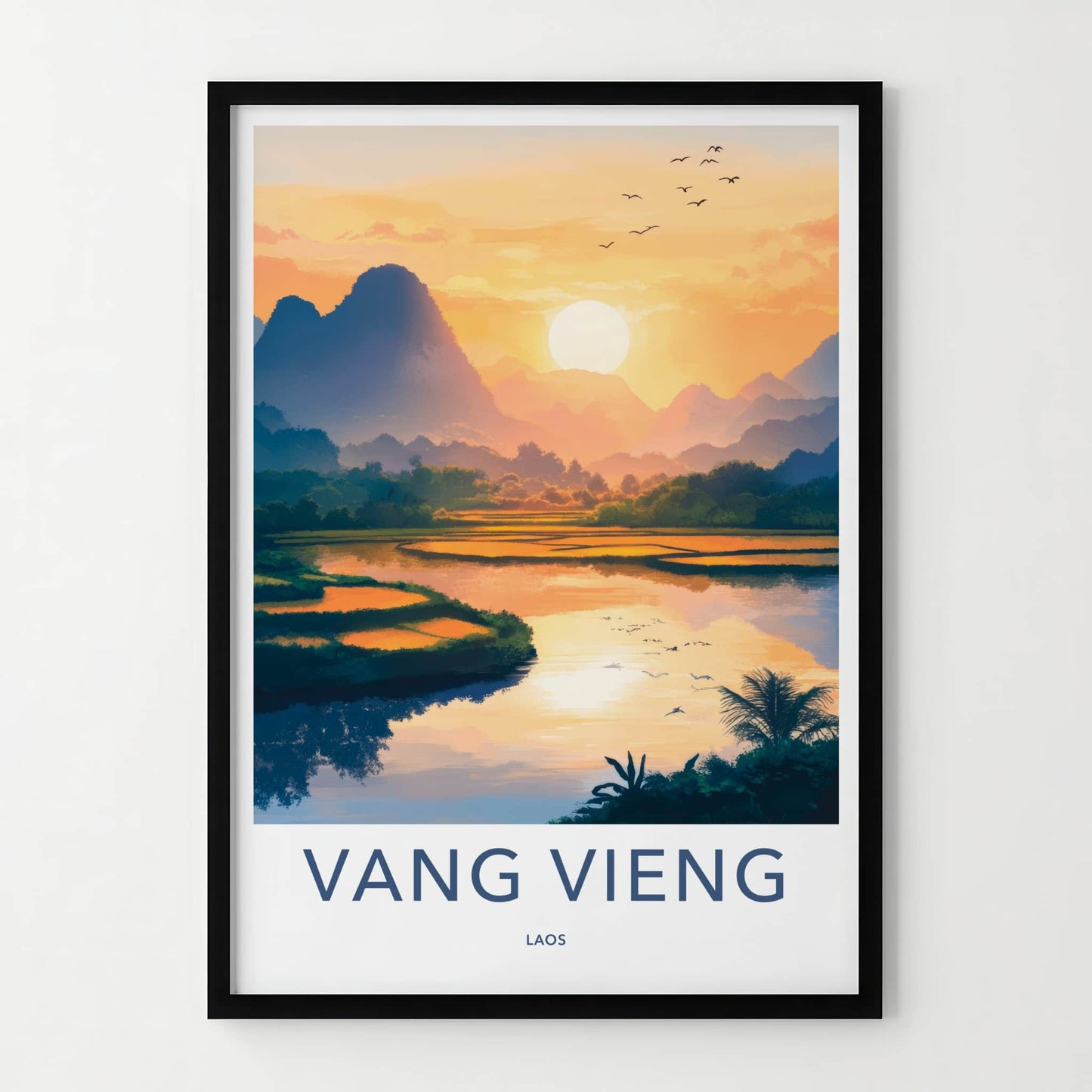 Vang Vieng Poster - Laos Travel Art - Paddy Field Glow Home Decor