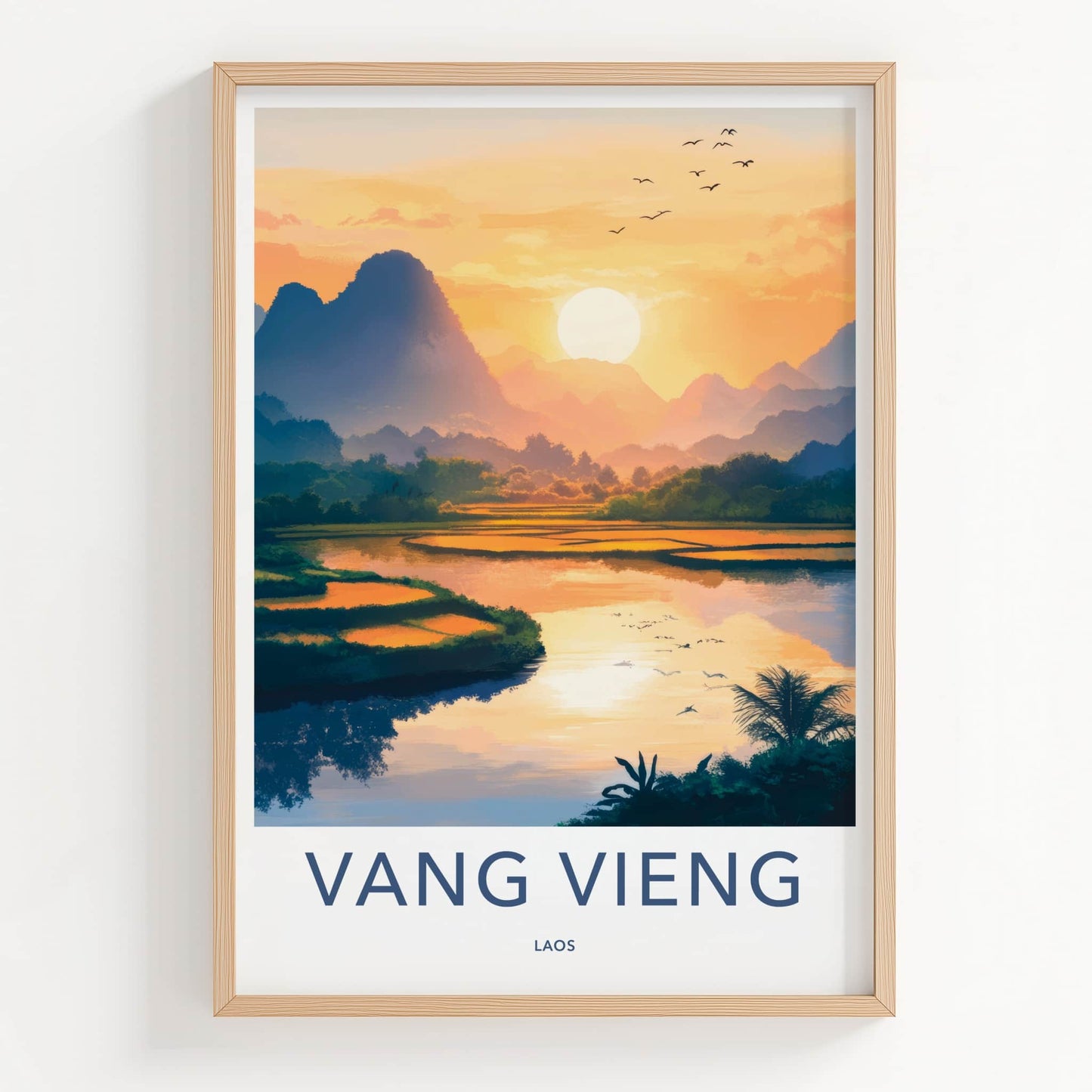 Vang Vieng Poster - Laos Travel Art - Paddy Field Glow Home Decor
