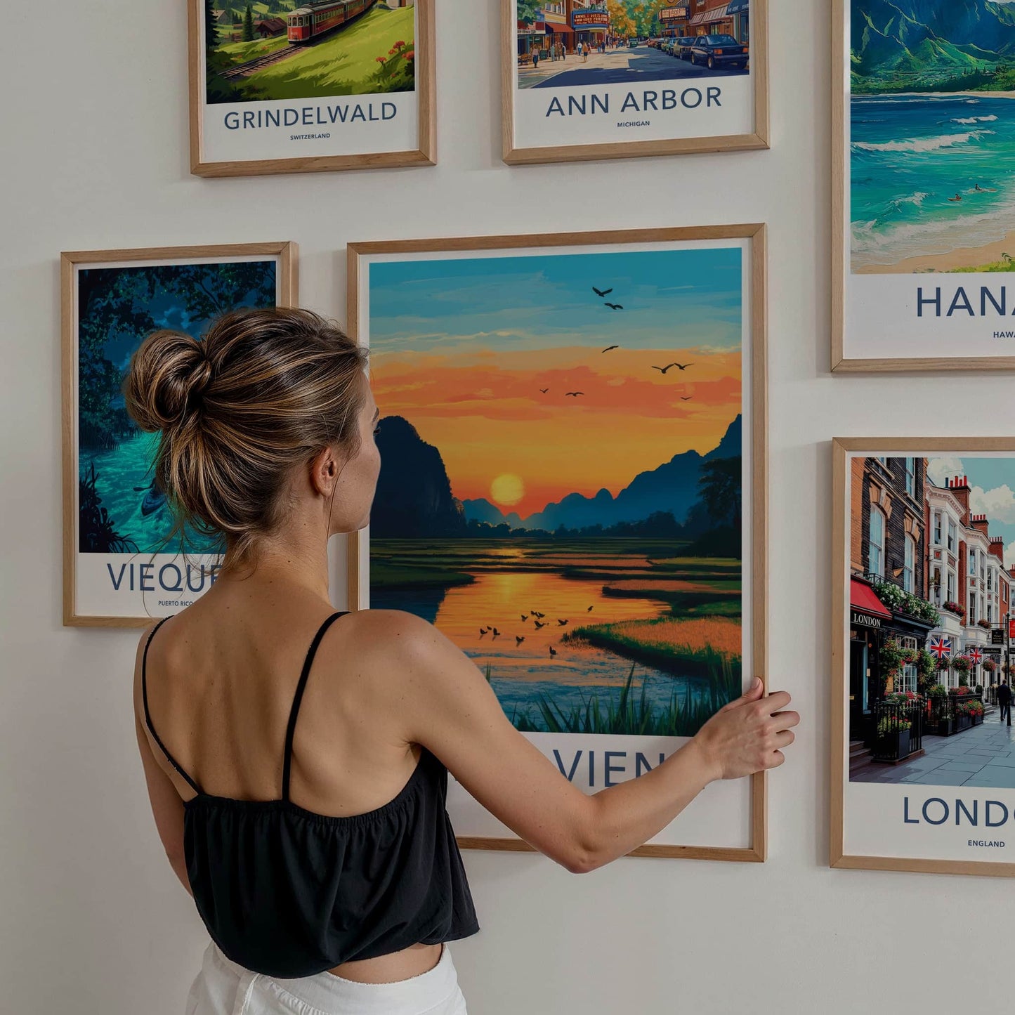 Vang Vieng Poster - Laos Travel Art - River Sunset Mountains Home Decor