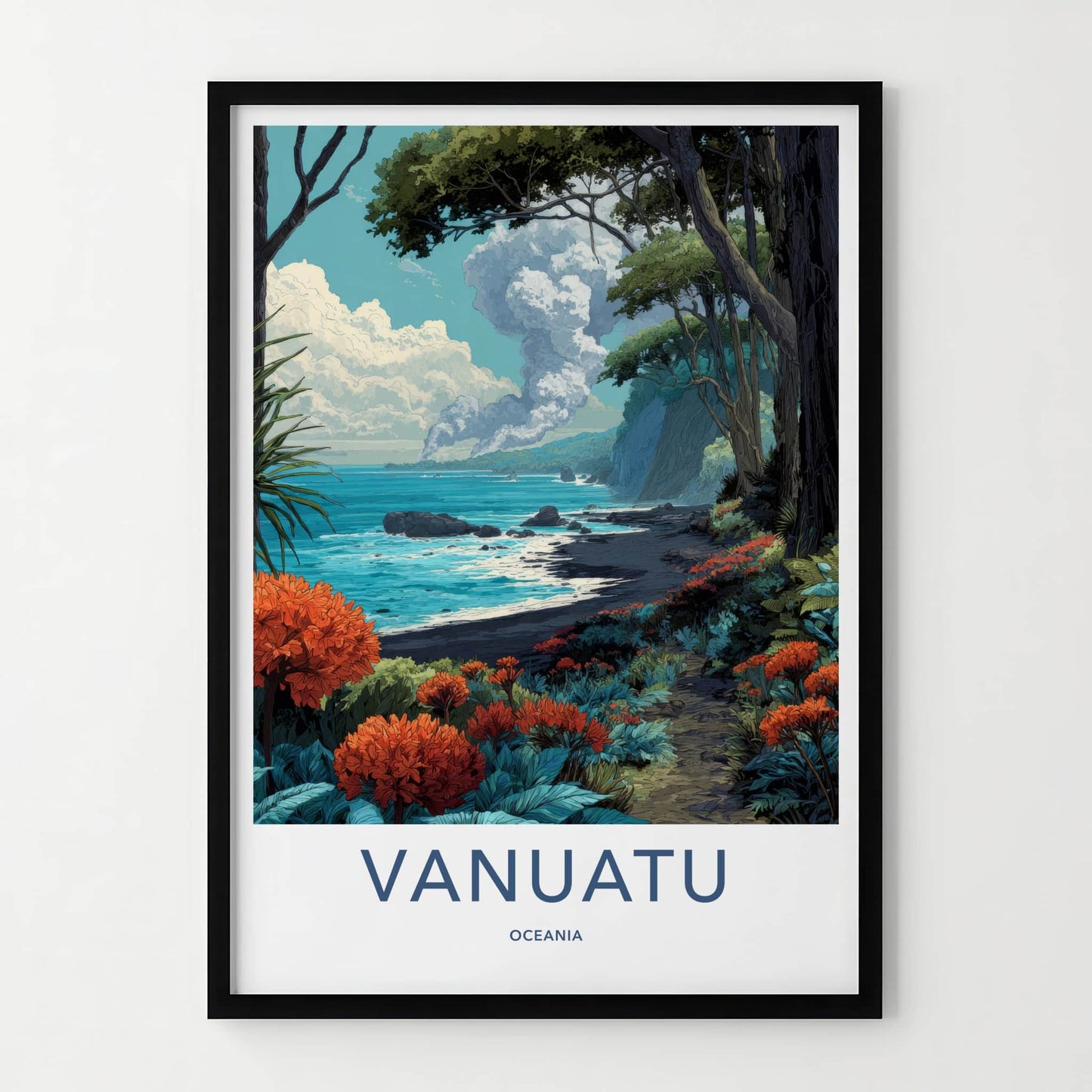 Vanuatu Poster - Oceania Travel Art - Smoking Volcano Island Gallery Art