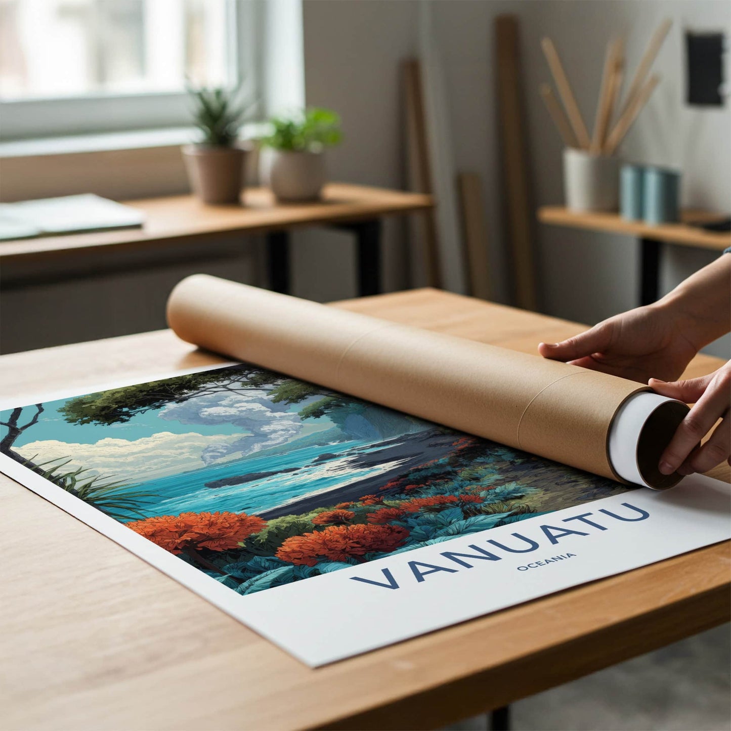 Vanuatu Poster - Oceania Travel Art - Smoking Volcano Island Gallery Art