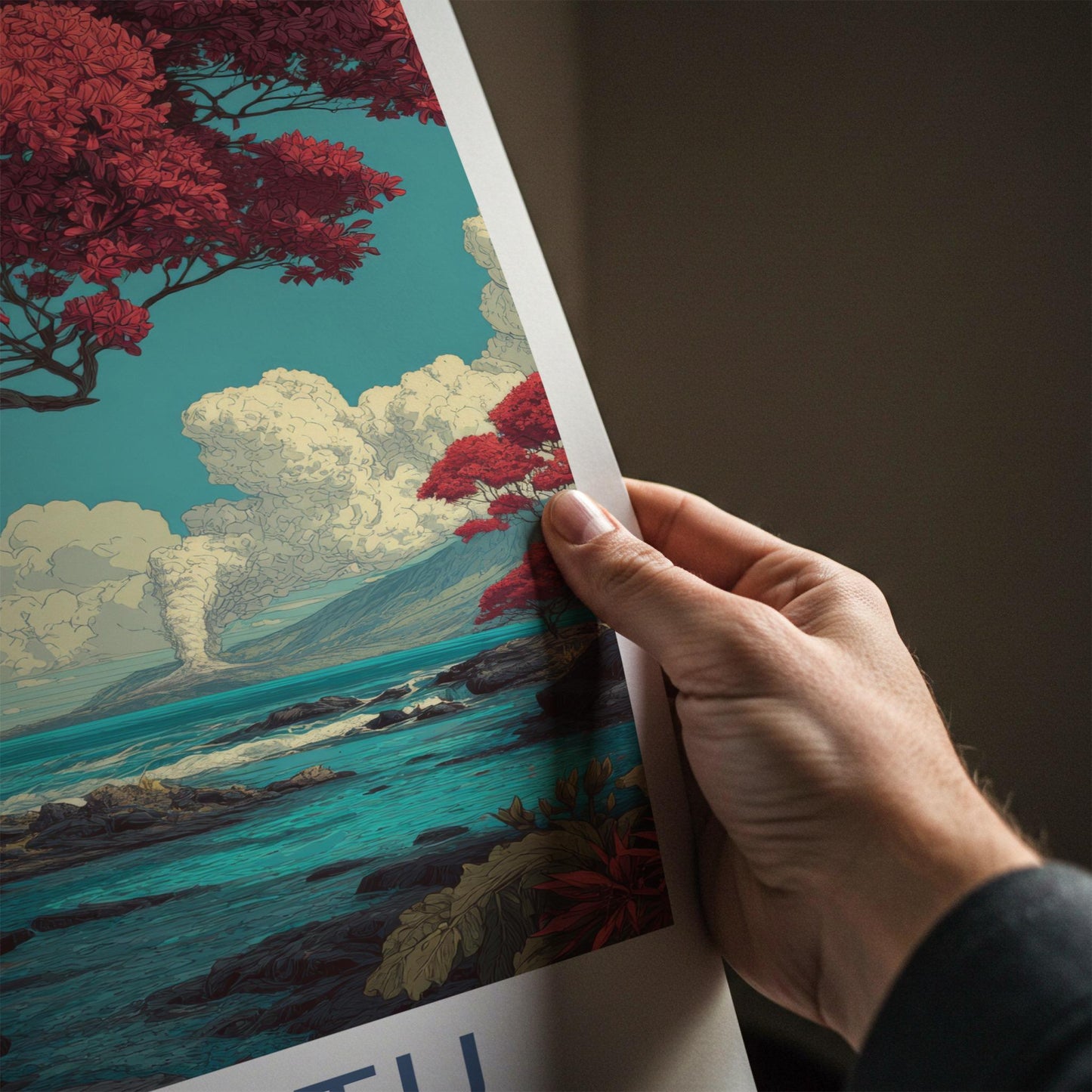 Vanuatu Poster - Vanuatu Travel Art - Smoking Volcano Ocean Home Decor