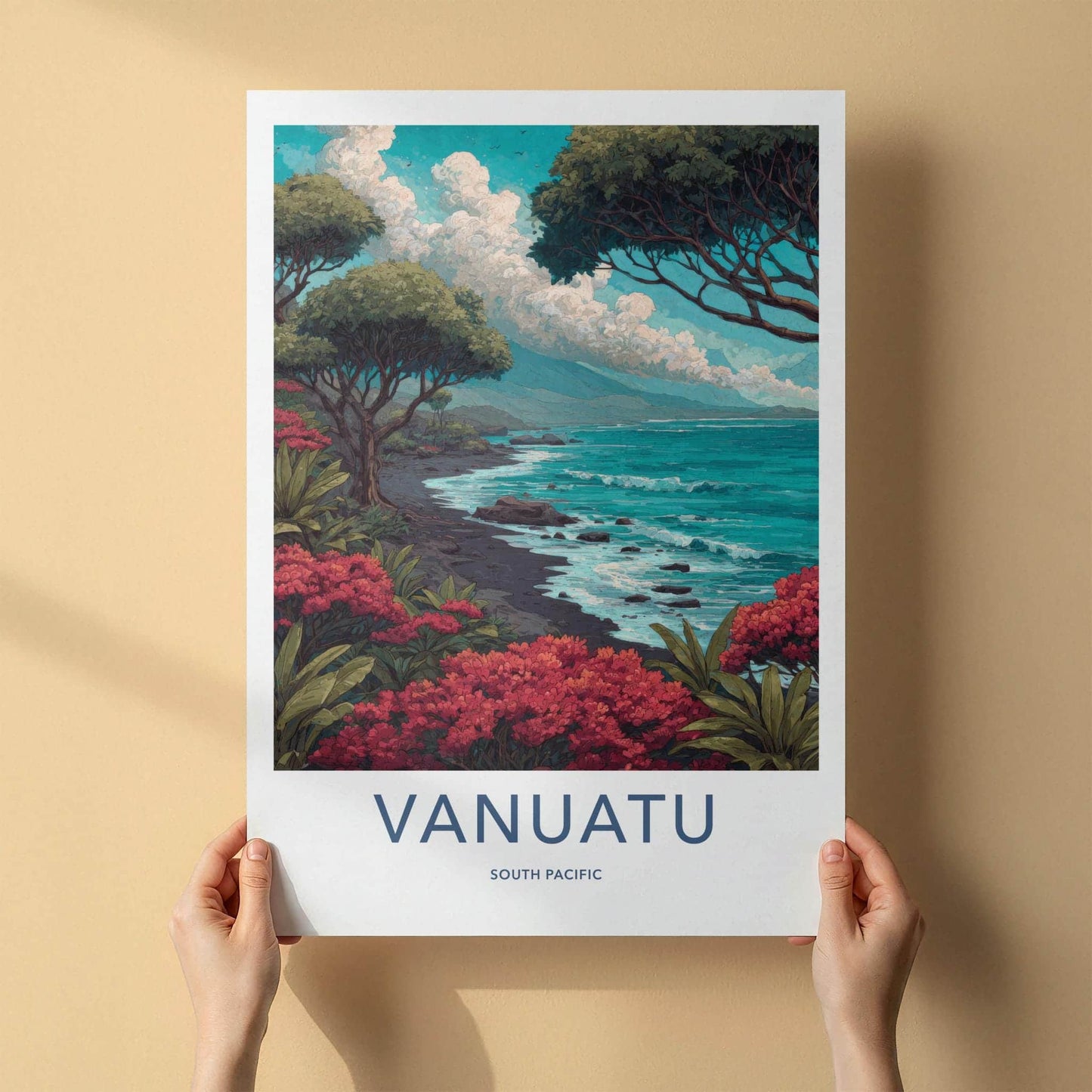Vanuatu Poster - Vanuatu Travel Art - Vibrant Floral Coast Wall Decor