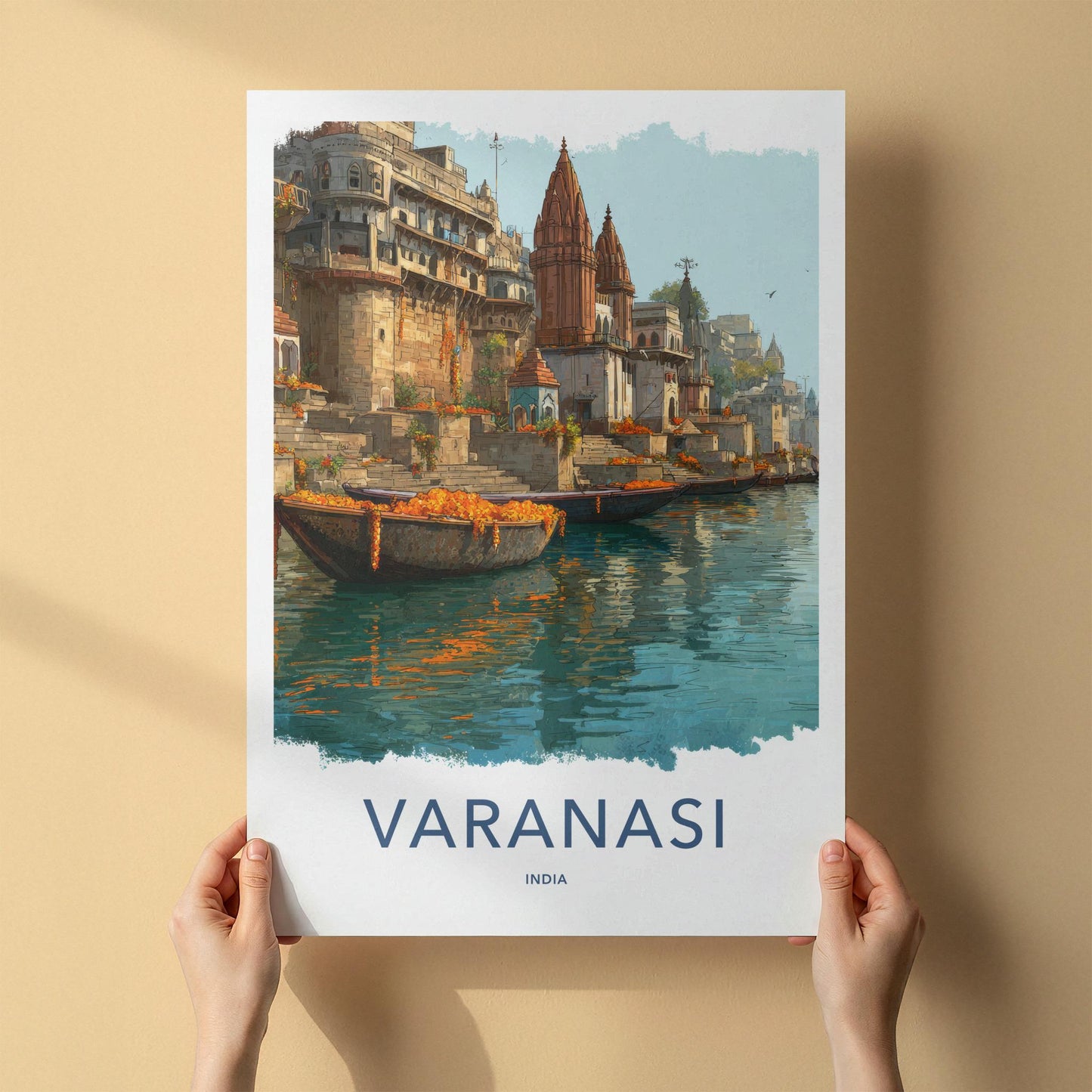Varanasi Poster - India Travel Art - Uttar Pradesh Ganges River Boats Home Decor