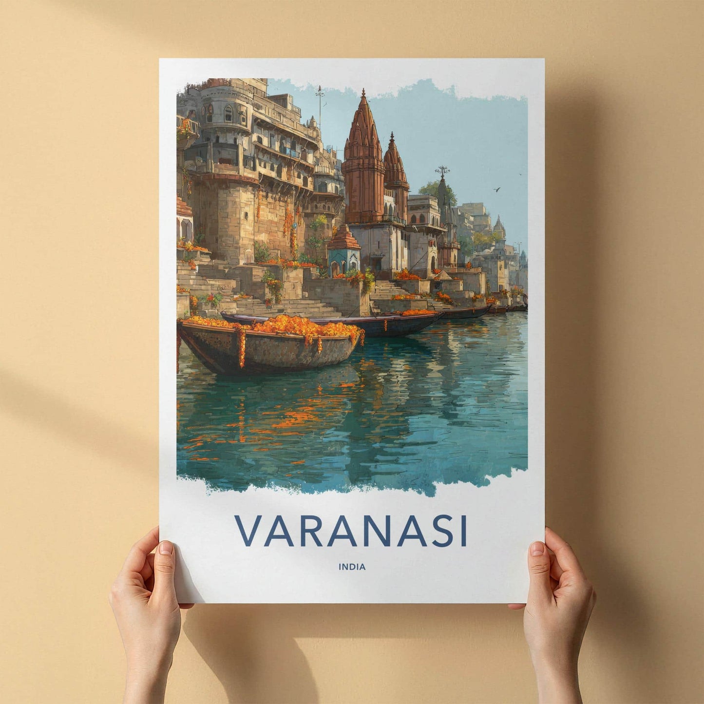 Varanasi Poster - India Travel Art - Uttar Pradesh Ganges River Boats Home Decor
