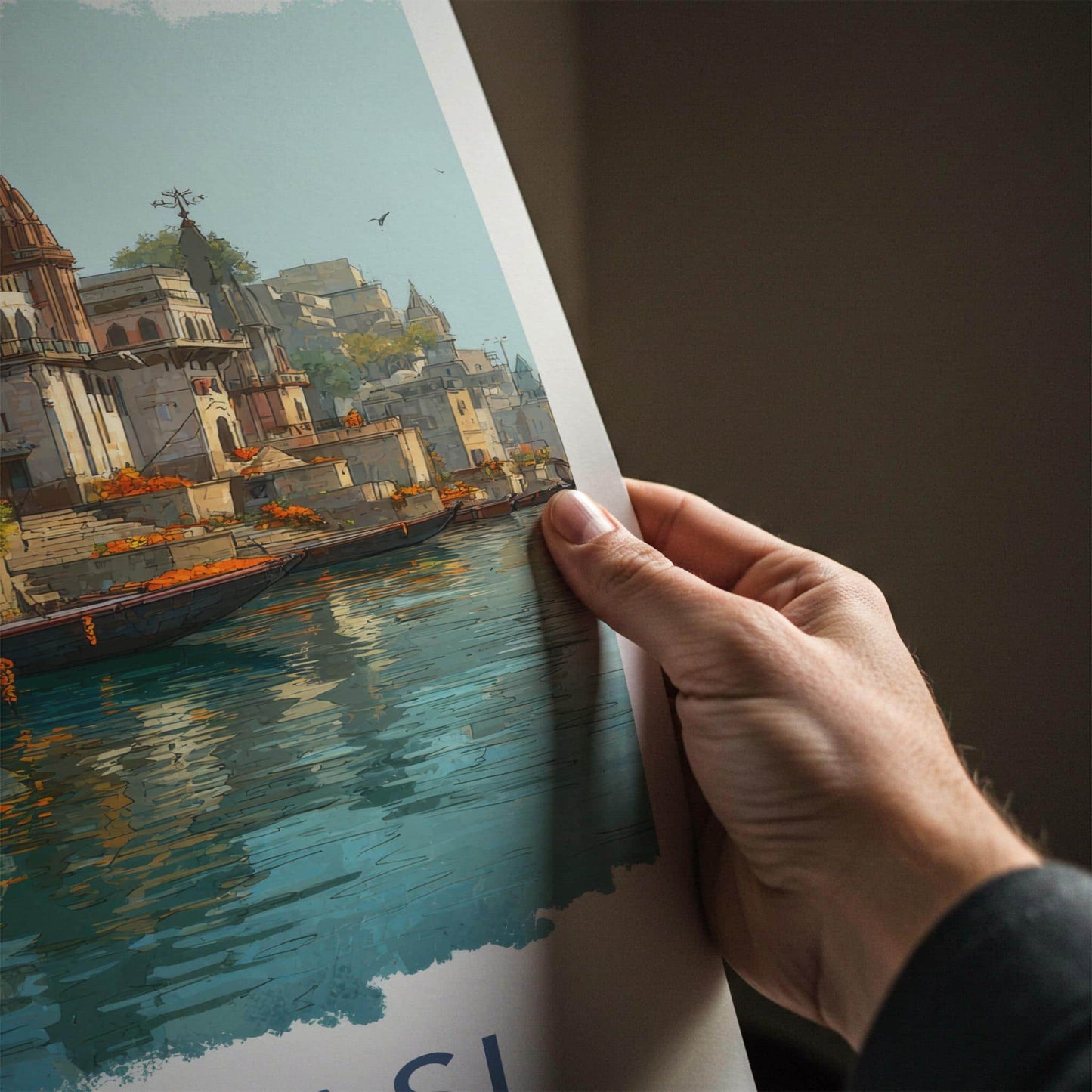 Varanasi Poster - India Travel Art - Uttar Pradesh Ganges River Boats Home Decor