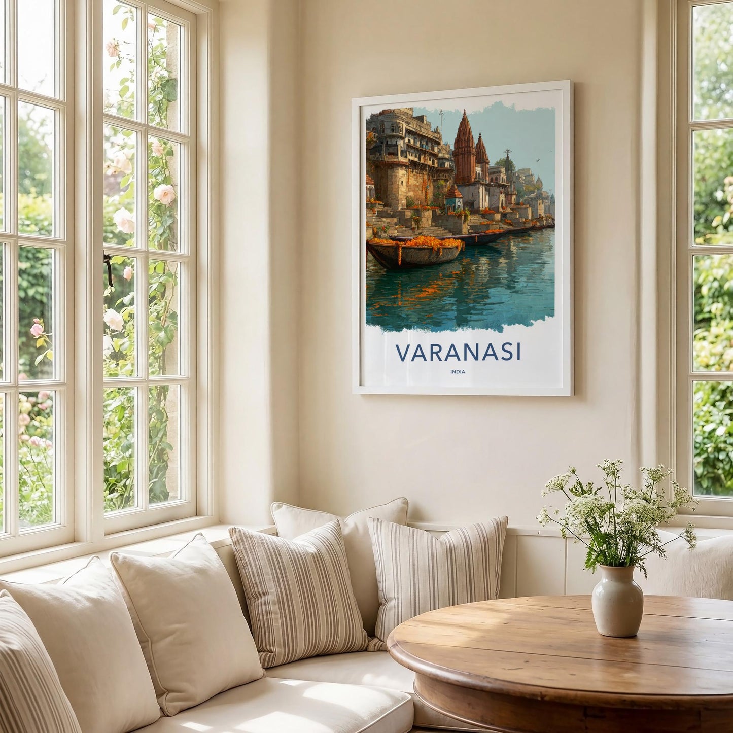 Varanasi Poster - India Travel Art - Uttar Pradesh Ganges River Boats Home Decor