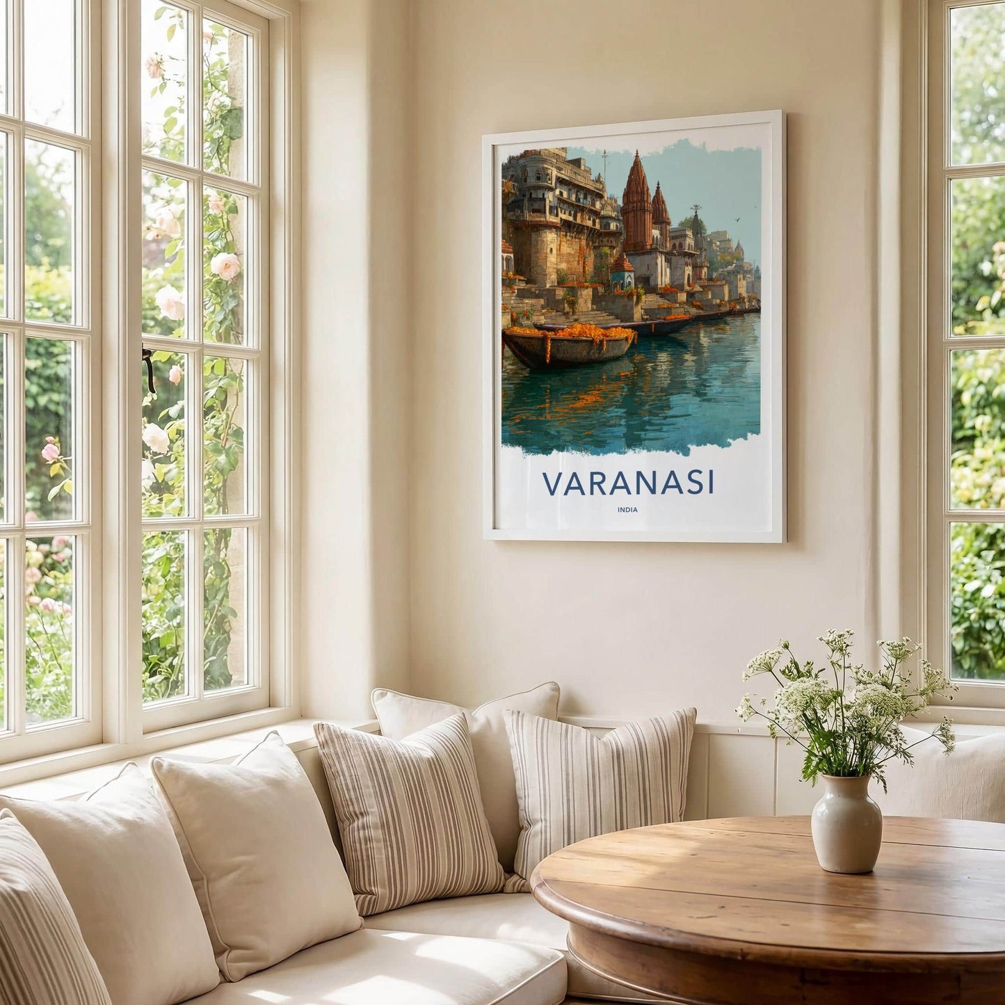 Varanasi Poster - India Travel Art - Uttar Pradesh Ganges River Boats Home Decor