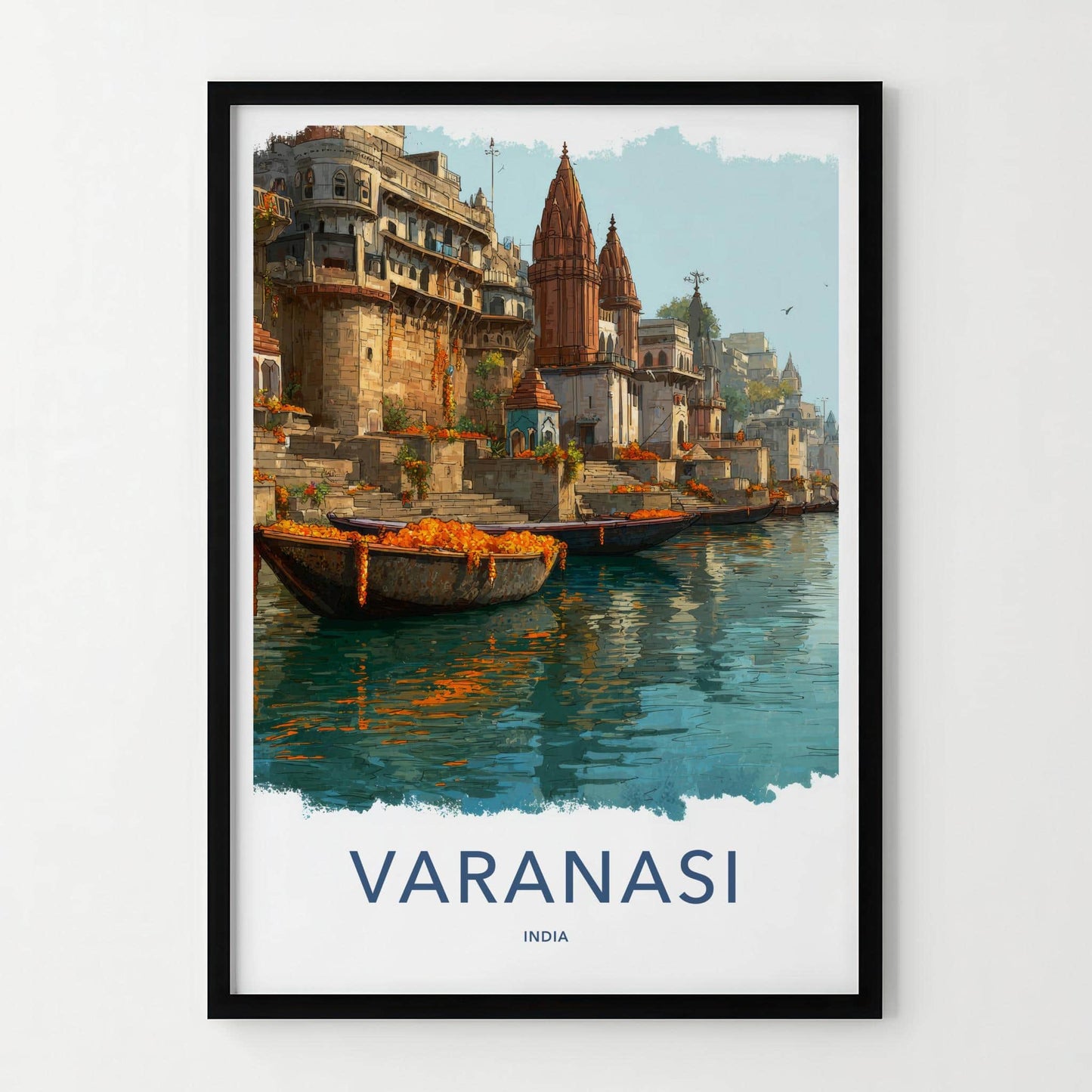 Varanasi Poster - India Travel Art - Uttar Pradesh Ganges River Boats Home Decor