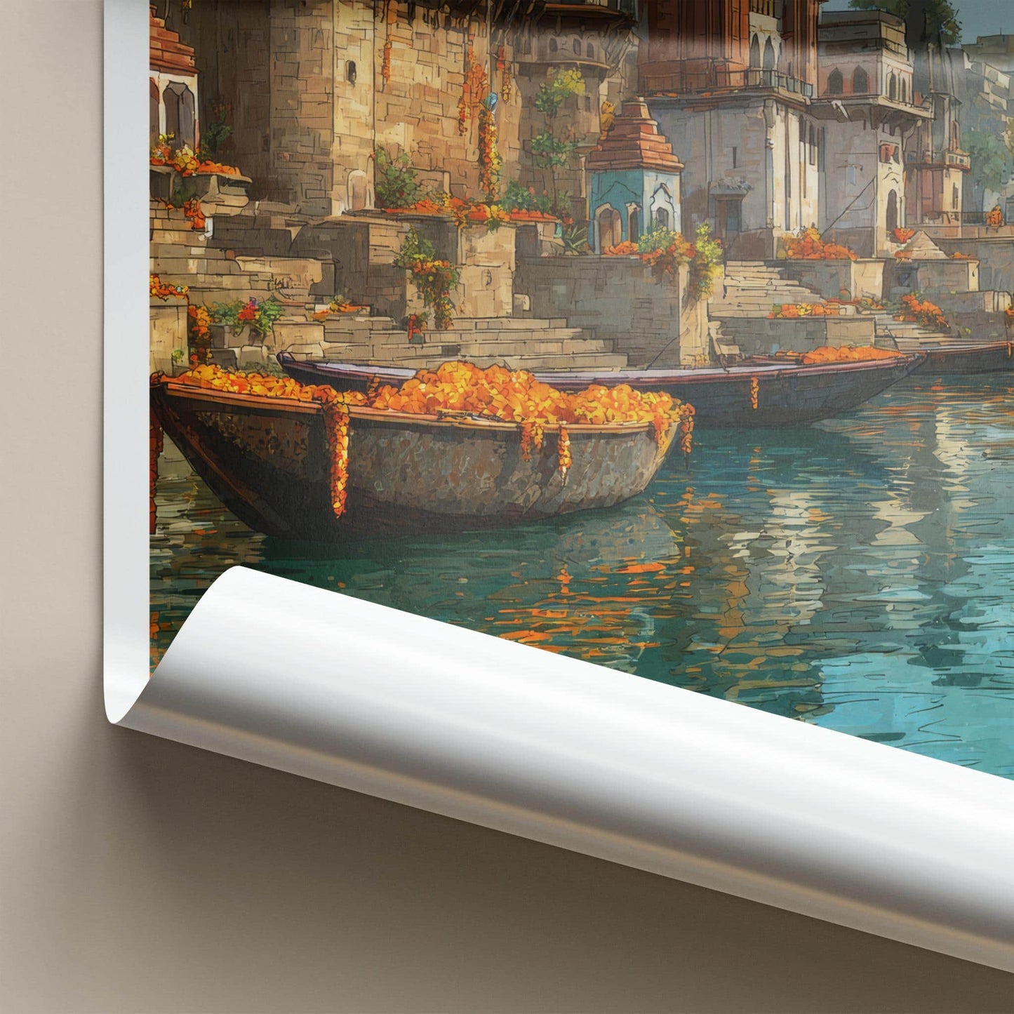 Varanasi Poster - India Travel Art - Uttar Pradesh Ganges River Boats Home Decor