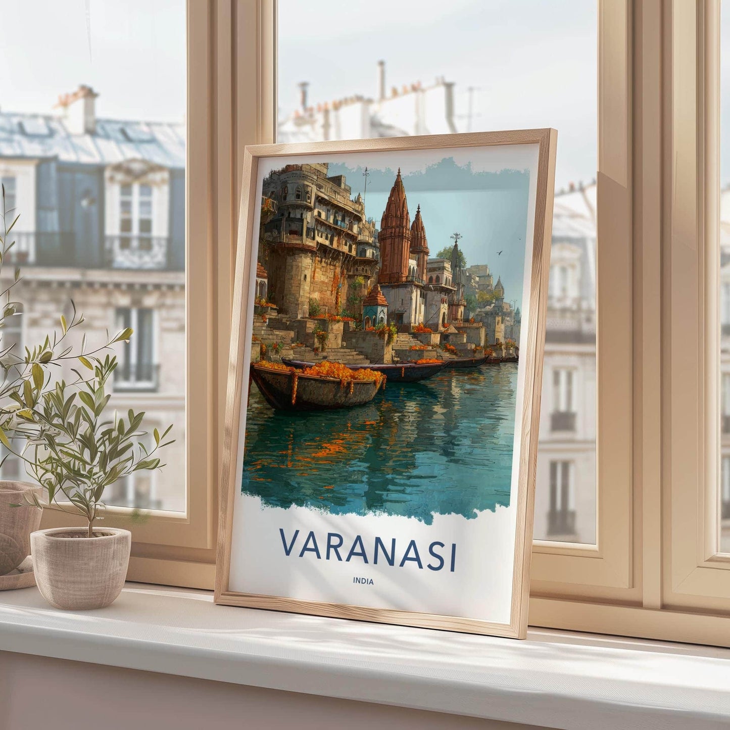 Varanasi Poster - India Travel Art - Uttar Pradesh Ganges River Boats Home Decor