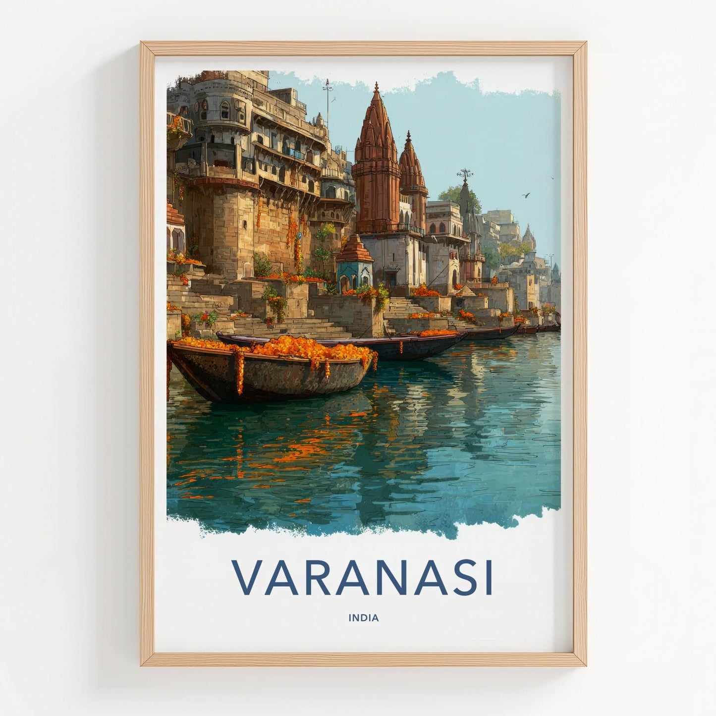 Varanasi Poster - India Travel Art - Uttar Pradesh Ganges River Boats Home Decor