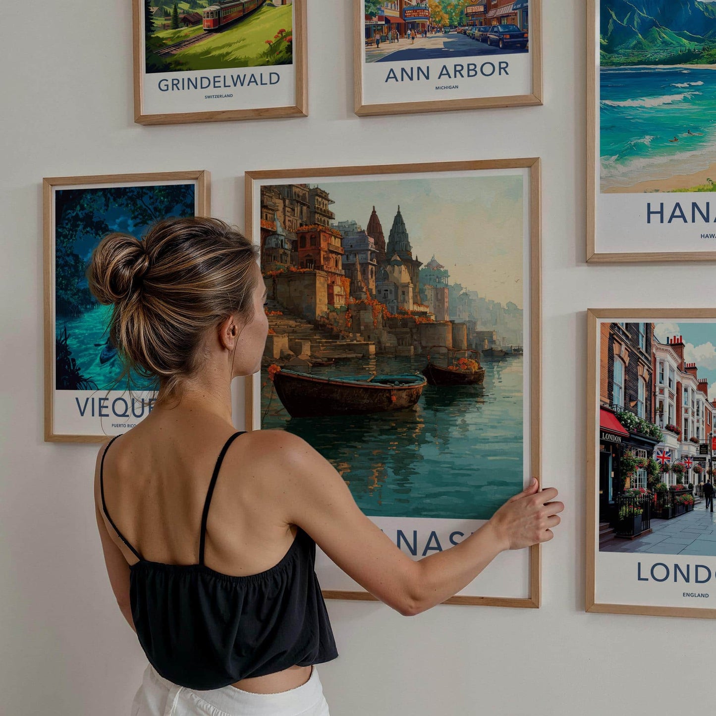 Varanasi Poster - India Travel Art - Uttar Pradesh Ganges River Ghats Wall Decor