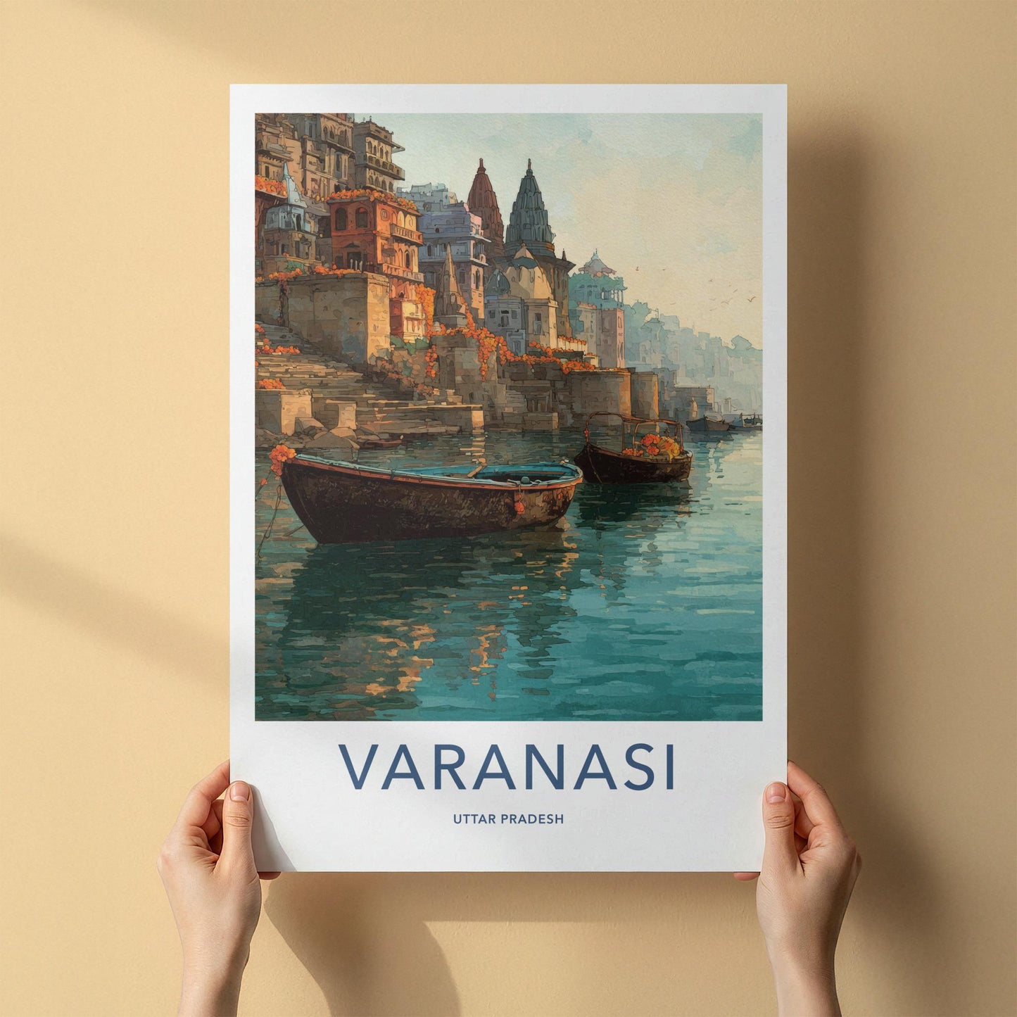 Varanasi Poster - India Travel Art - Uttar Pradesh Ganges River Ghats Wall Decor