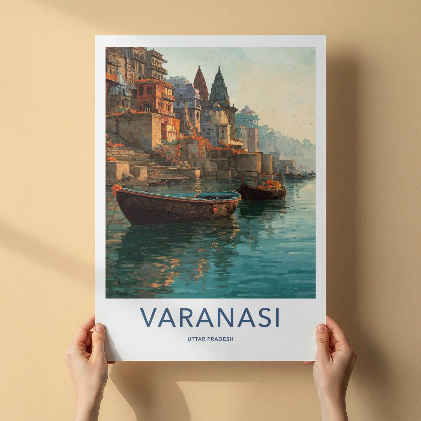 Varanasi Poster - India Travel Art - Uttar Pradesh Ganges River Ghats Wall Decor